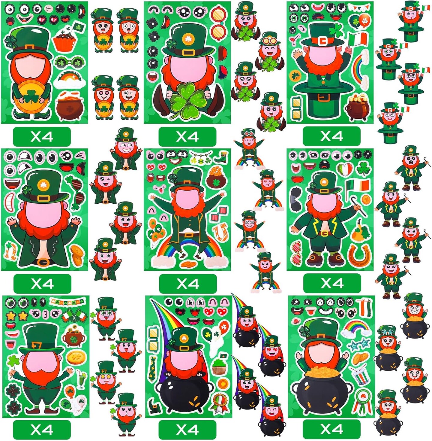 36 Sheet St. Patrick&#x2018;s Day Stickers for Kids Make a Face Stickers Lucky Shamrock Irish Stickers
