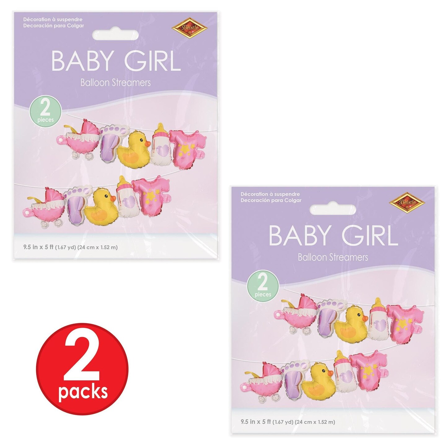6 Pack Beistle Baby Girl Balloon Streamers