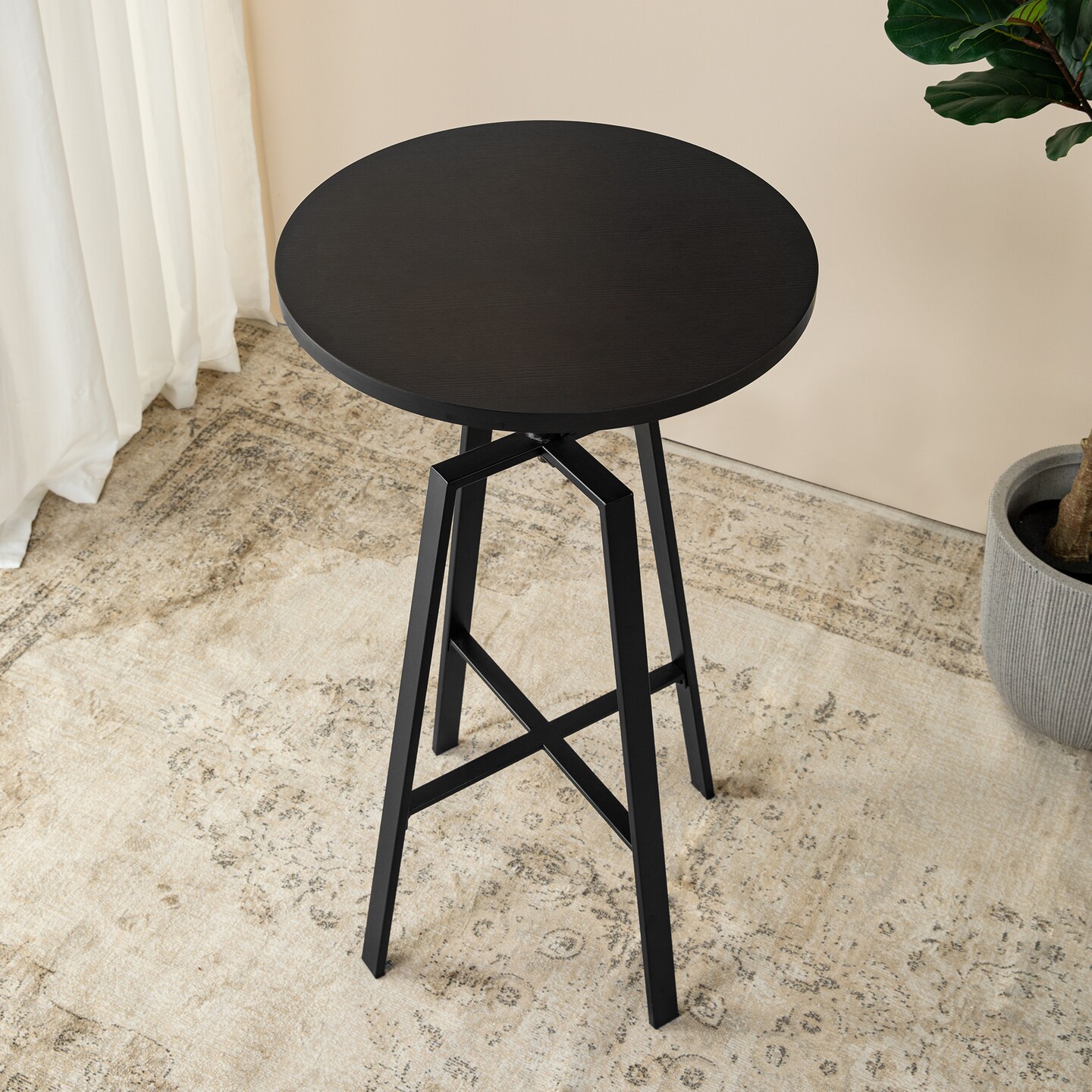 Pub Table/Stools Set - Modern Adjustable Round Bar Table and Round Black Steel Bar Stools
