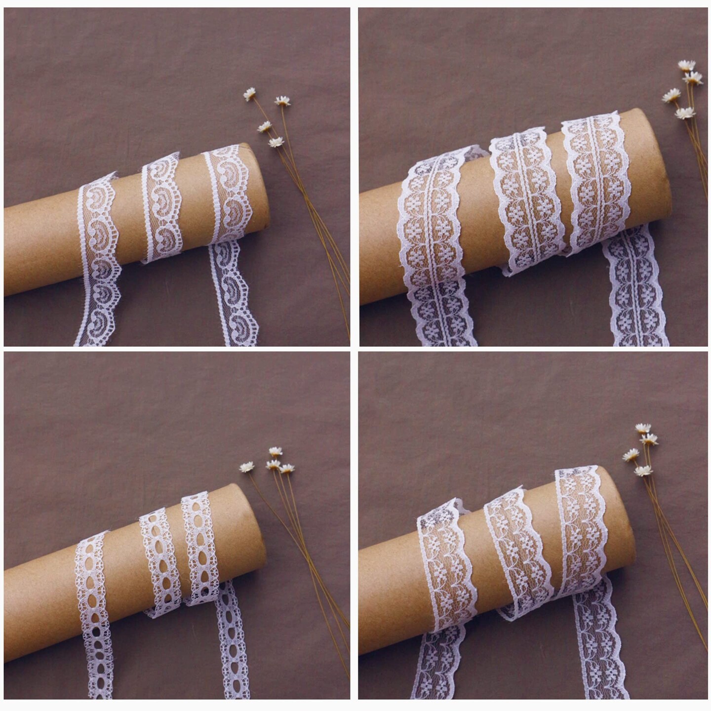 FQTANJU 49 Yard White Lace Trim Ribbon, 15 Rolls Crochet Assorted Patterns Lace Ribbon Cream Vintage for Bridal Wedding Decorations,Gift Wrap and Sewing DIY Making