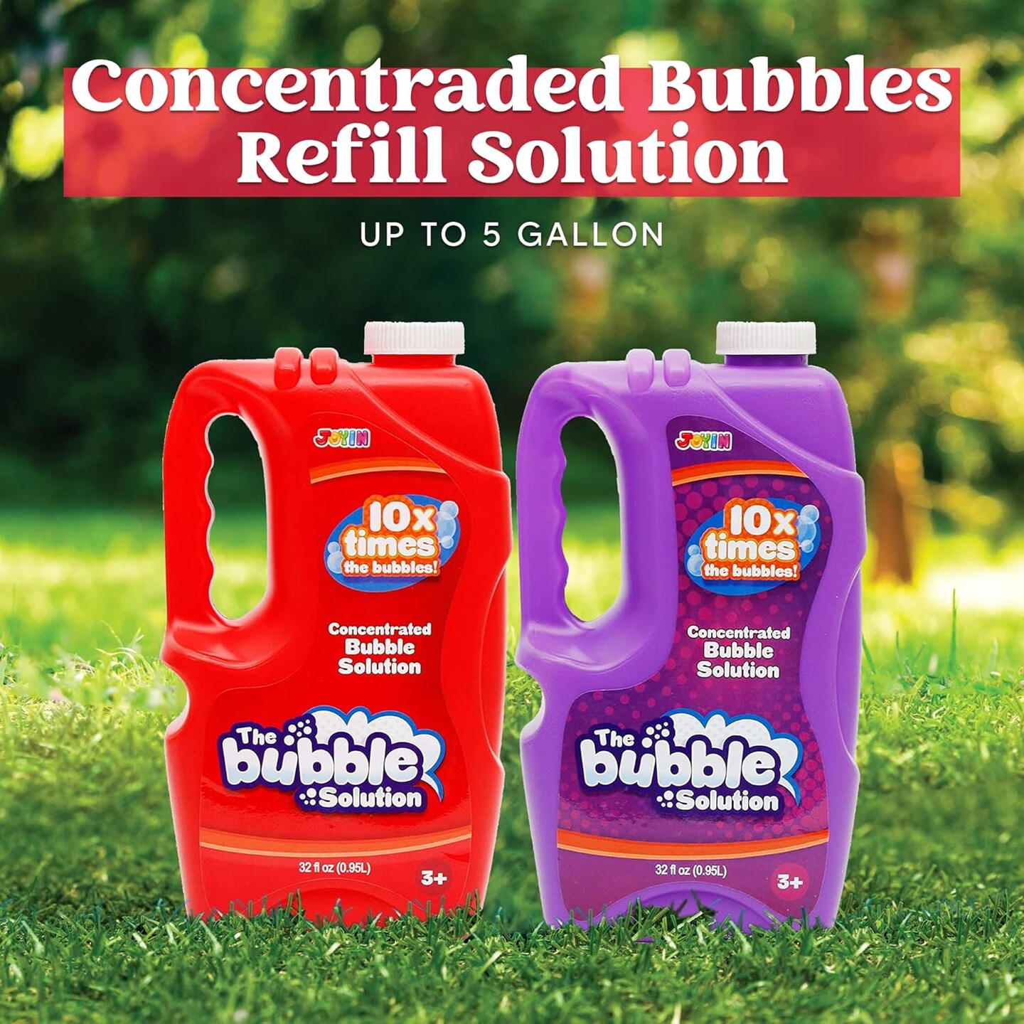 2 Bottles Bubbles Refill Solutions 64 oz (up to 5 Gallon), Concentrated Solution for Bubble Machine, Gun, Wand Refill Fluid Summer, Easter Toys (Red+Purple)