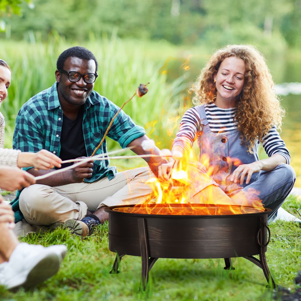 29inch Fire Pit, Wood Burning Fire Bonfire Pits Outdoor BBQ Grill Fire Pit Bowl for Camp