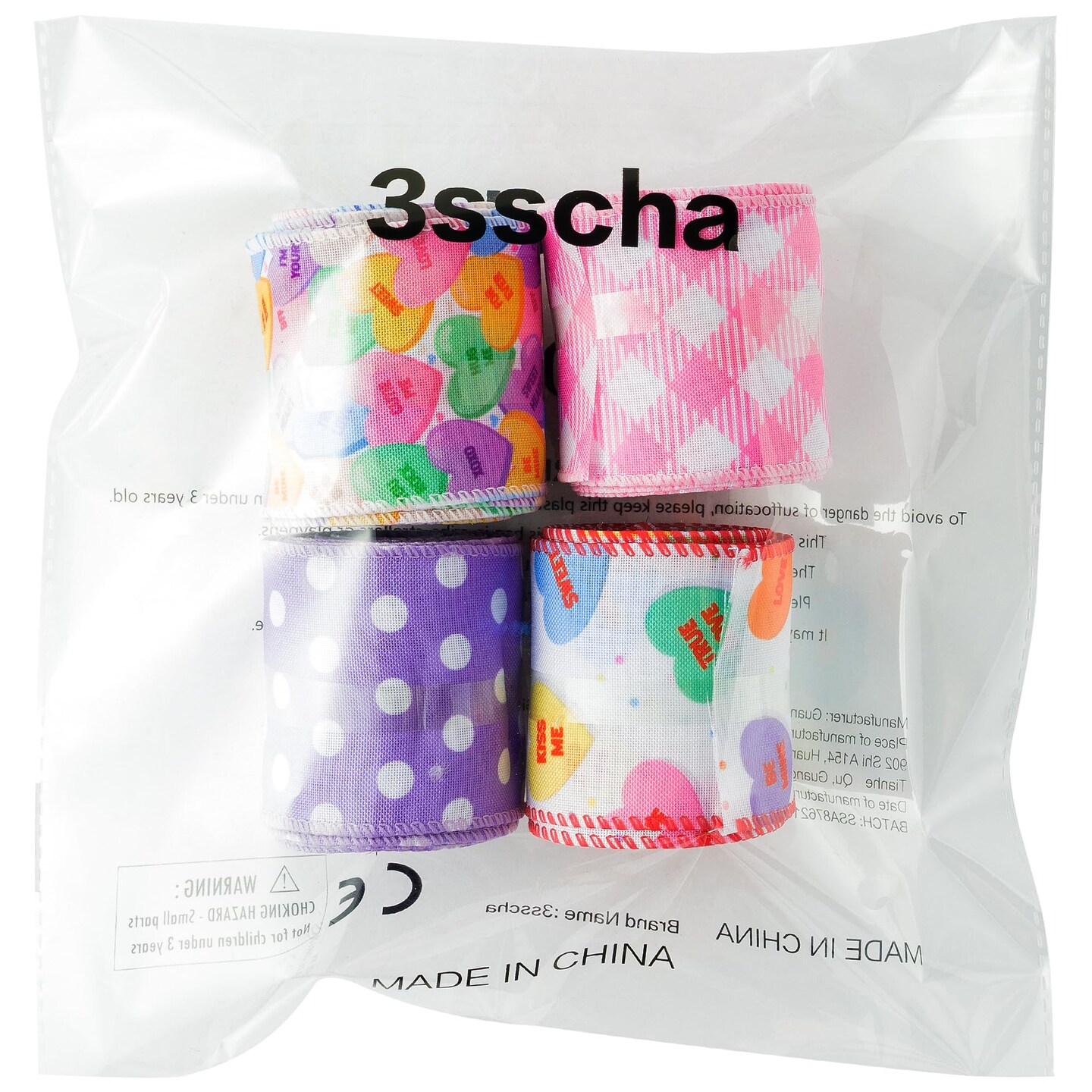 4 Rolls Love Candy Color Wired Edge Ribbon Conversation Heart Grid Dot Gift Box Wrapping Ribbon Wreath Decorations Handmade Bow Craft for Wedding Holiday (2.5 Inch, 20 Yard)