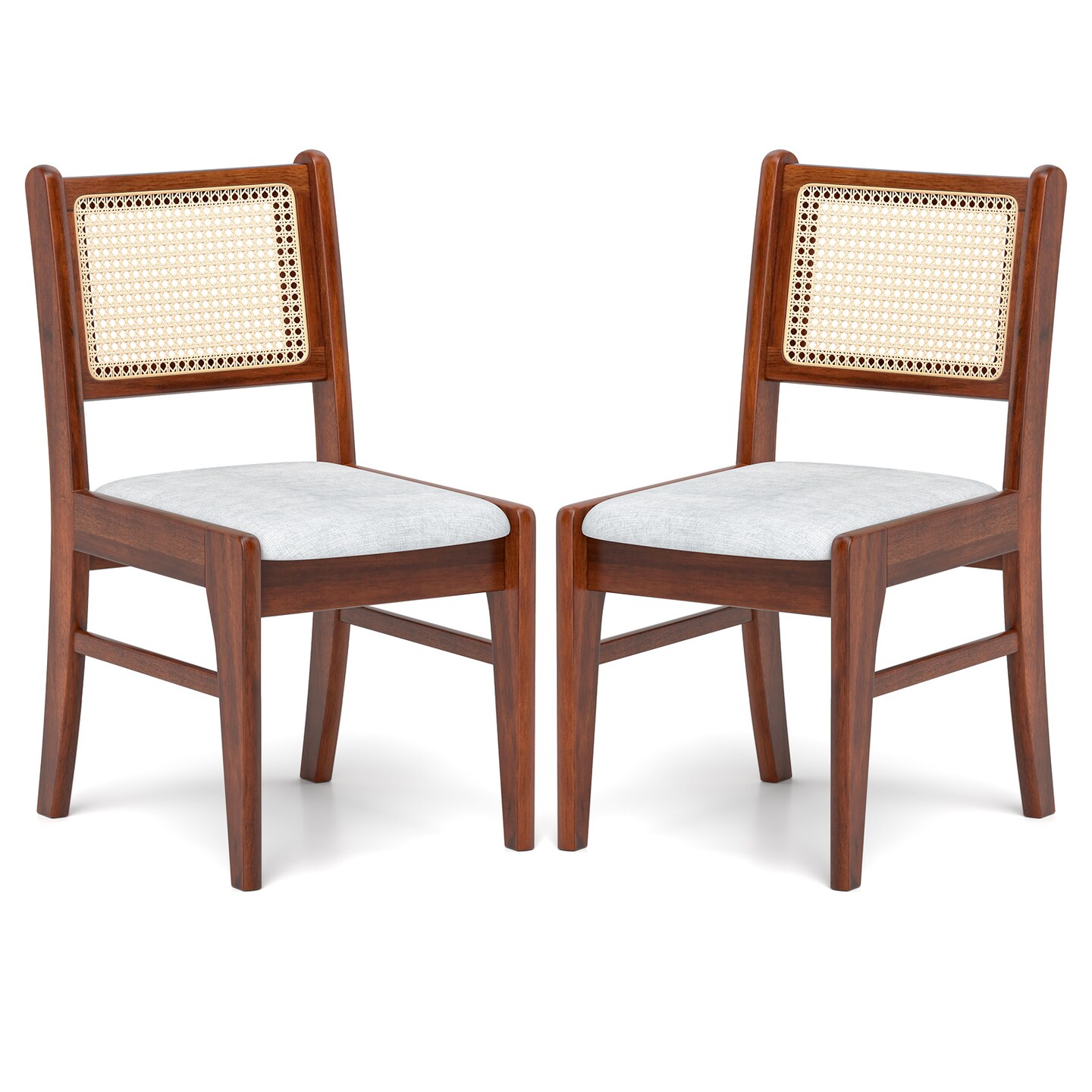 Wooden Kitchen Chairs with Cane Back Rubber Wood Frame and Padded Seat-Coffee