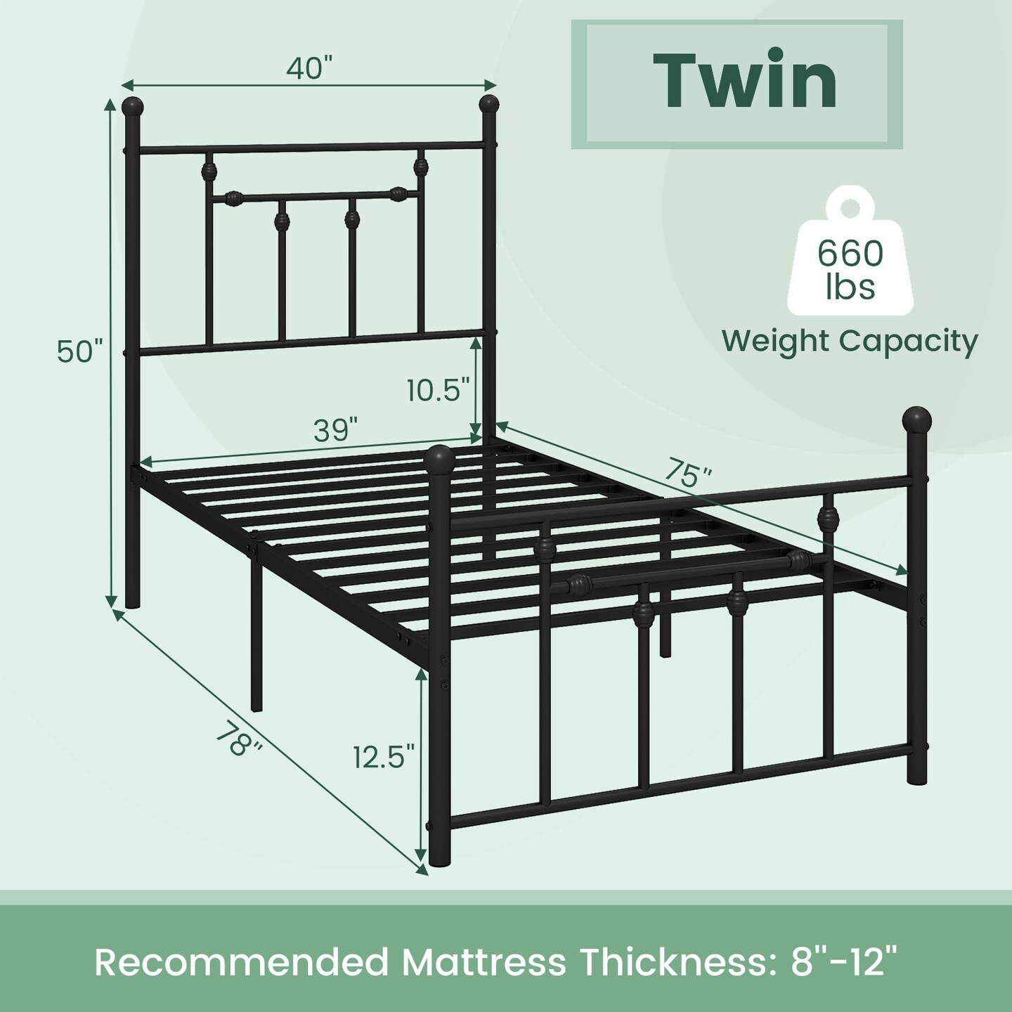 Heavy-duty Metal Bed Frame with Headboard