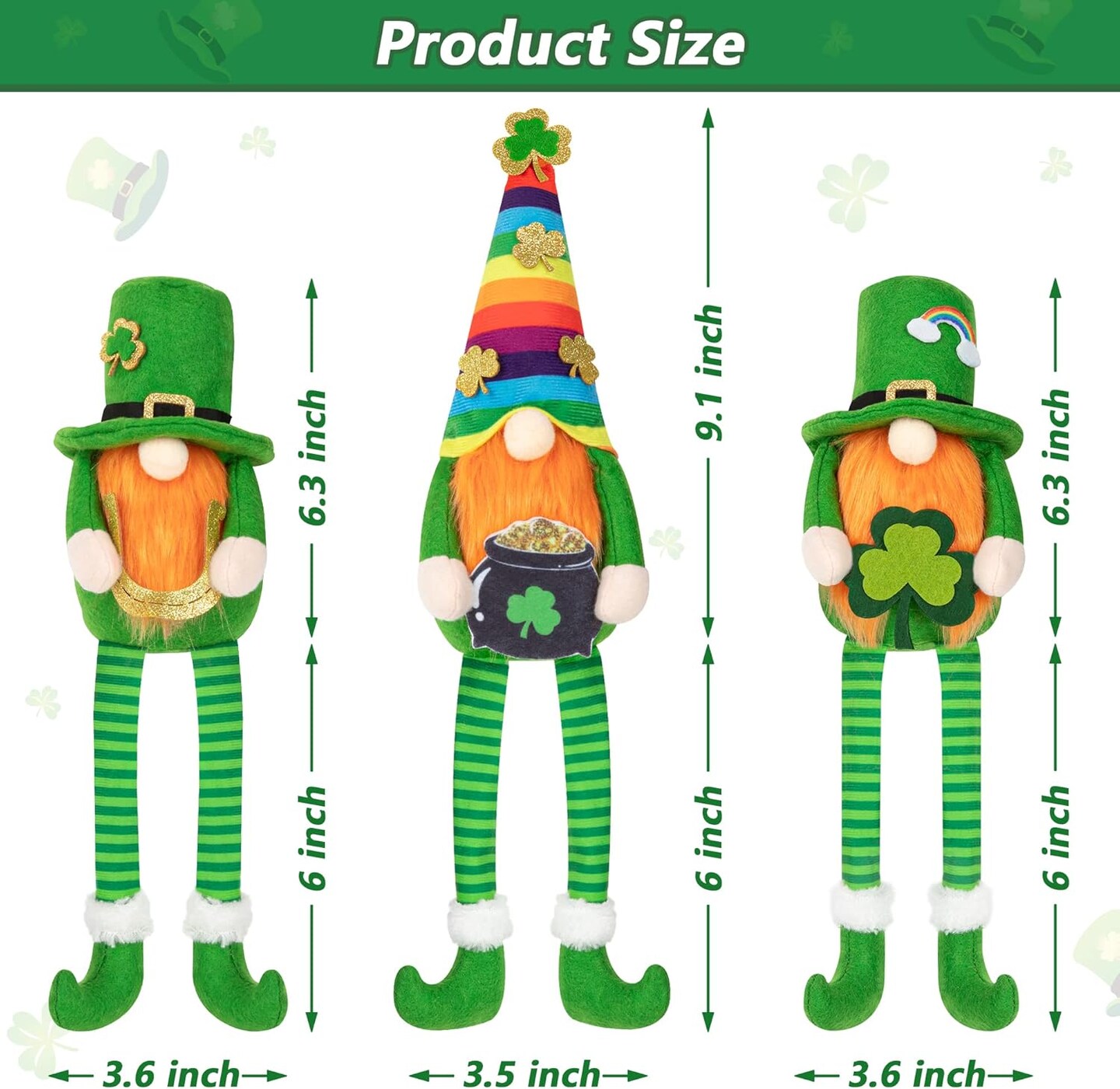 St Patricks Day Decorations, 3 Pack Plush St Patrick&#x27;s Day Gnomes, Irish Leprechaun Tomte Scandinavian Handmade Swedish Gnomes, St Patricks Day Doll for Table Sofa Shelf Tiered Tray Decor