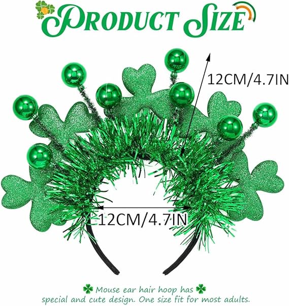 St Patrick&#x27;s Day Headband Light Up Green Shamrock Hair Band Ball Irish Headwear Costume Accessories for Women and Girls