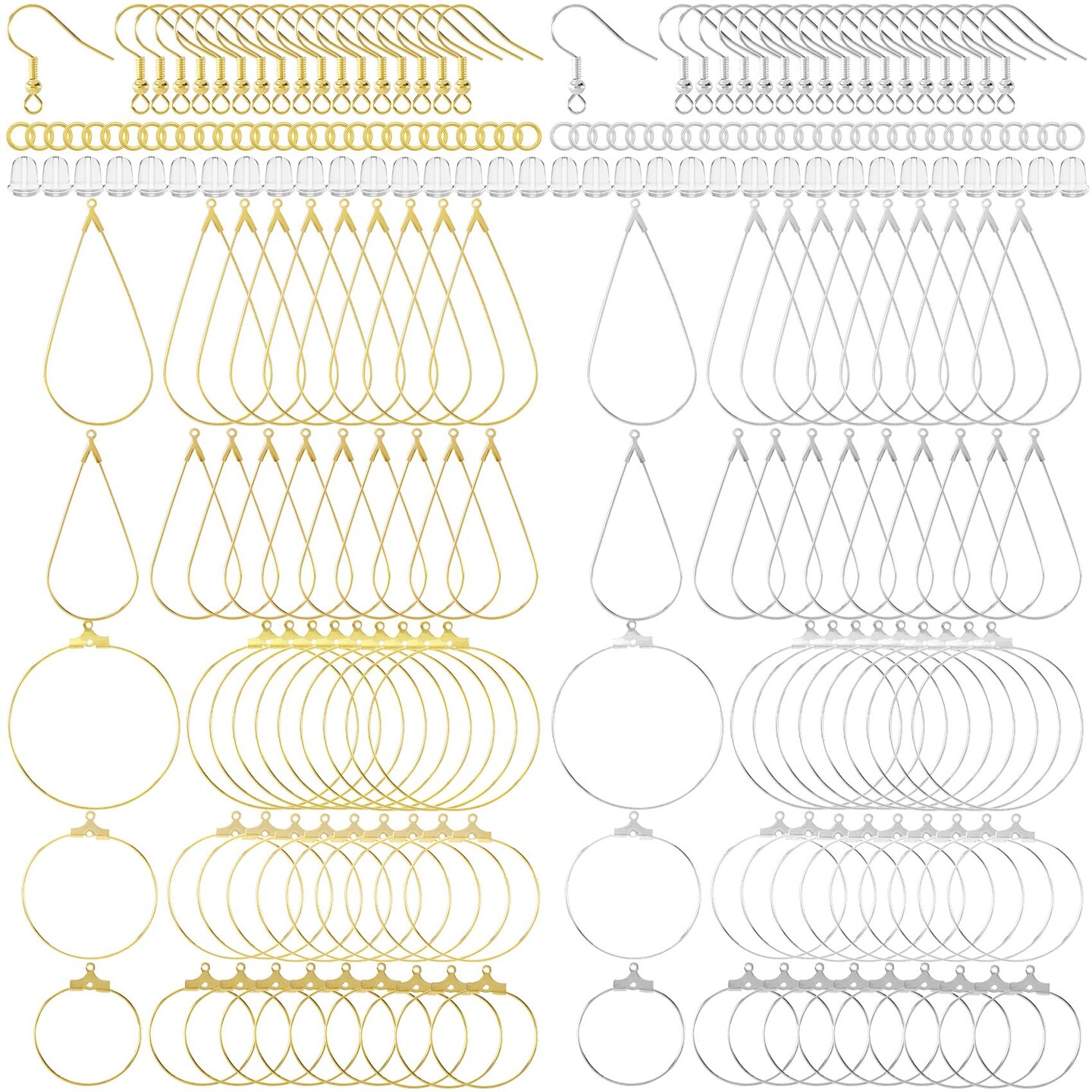 700pcs Hypoallergenic Earring Making Kit, Gold/Silver Plated Earring Hooks, Earring Beading Hoop, Clear Rubber Earring Backs, Jump Rings for DIY Jewelry Making, Earring Making Supplies