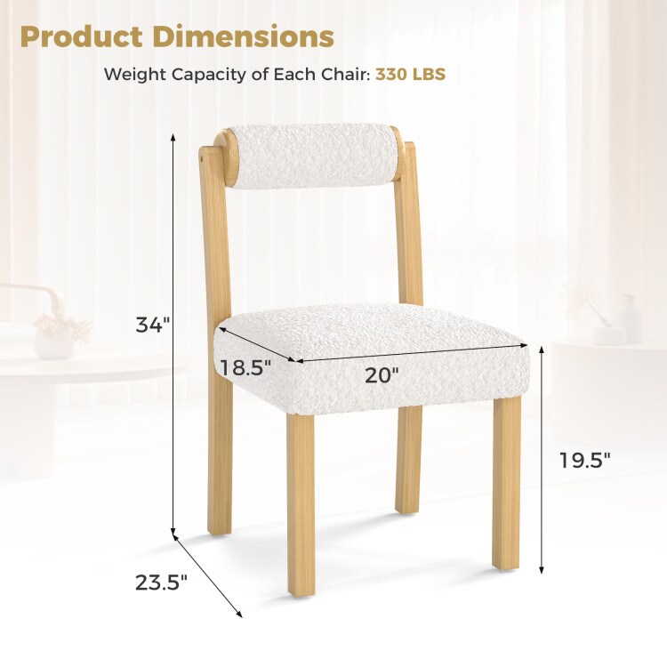 Wooden Dining Chair with Rubber Wood Frame and Cylinder Back Set of 2-White