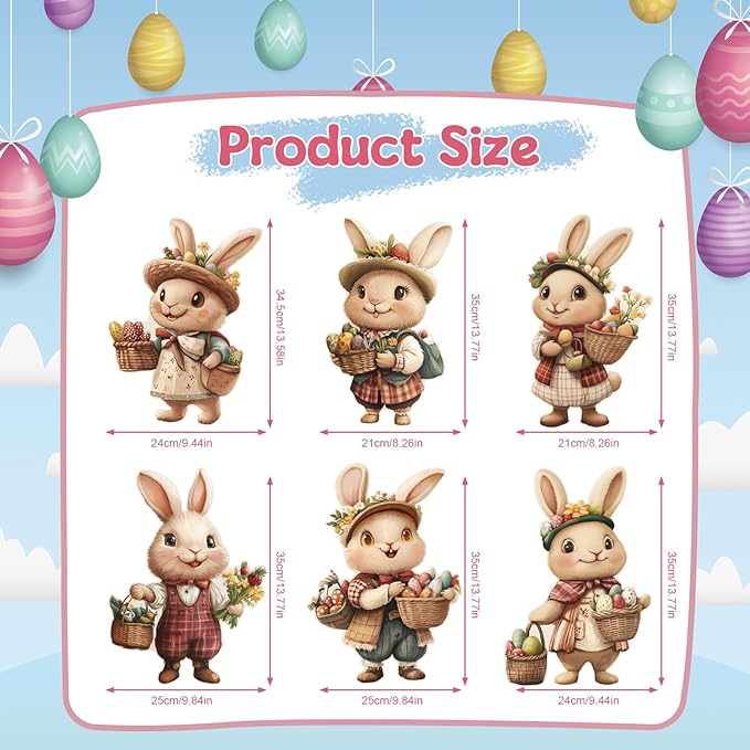 6 PCS Easter Bunny Decorations Outdoor Easter Bunny Yard Signs Cute Easter Yard Decorations Outdoor with 12 Plastic Stakes Waterproof Easter Bunny Lawn Signs Spring Home Garden Decor