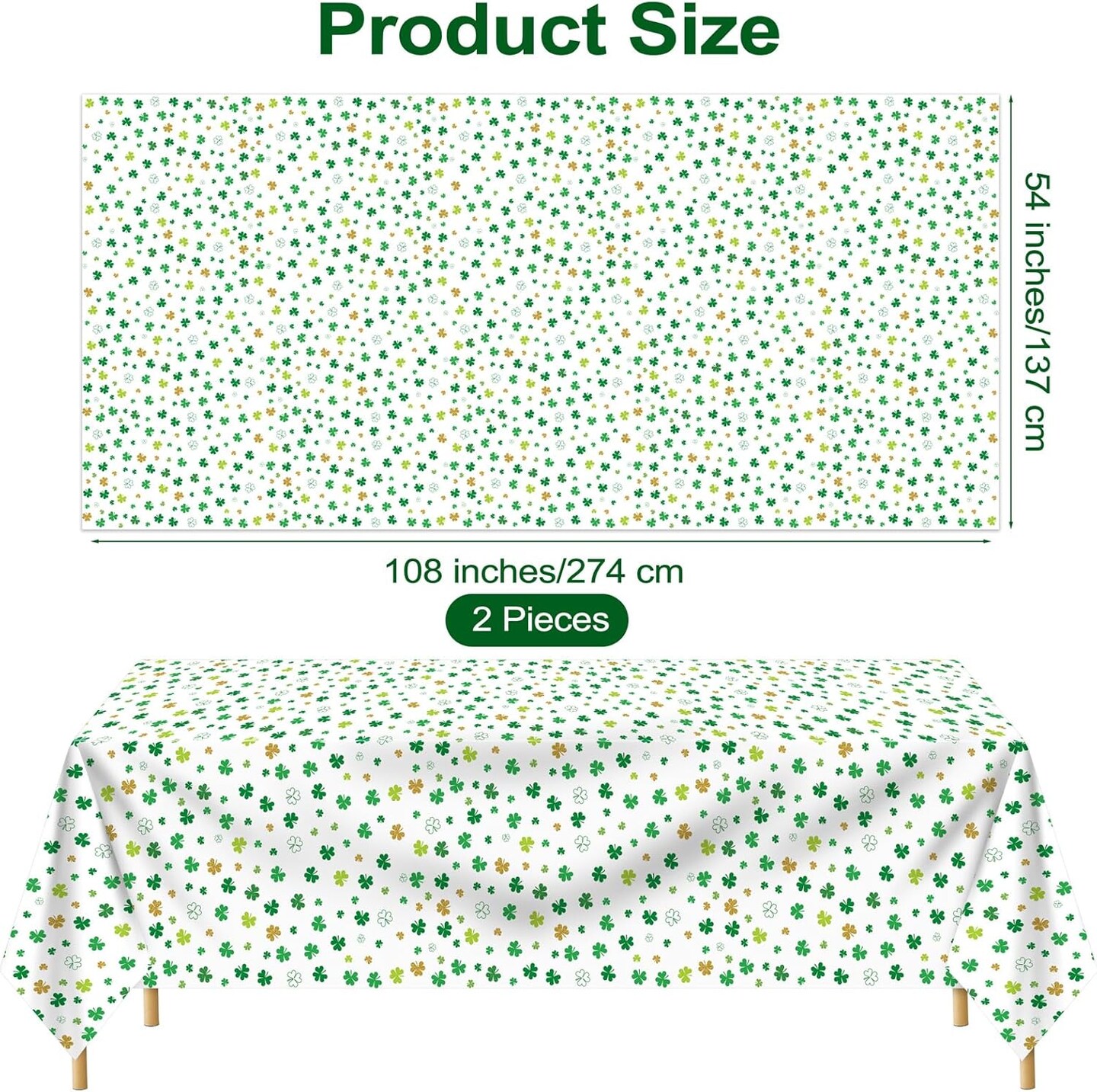 2 Packs St Patrick Day Shamrock Tablecloth Table Cover Plastic Waterproof Shamrock Tablecloth for St Patrick Day Clover