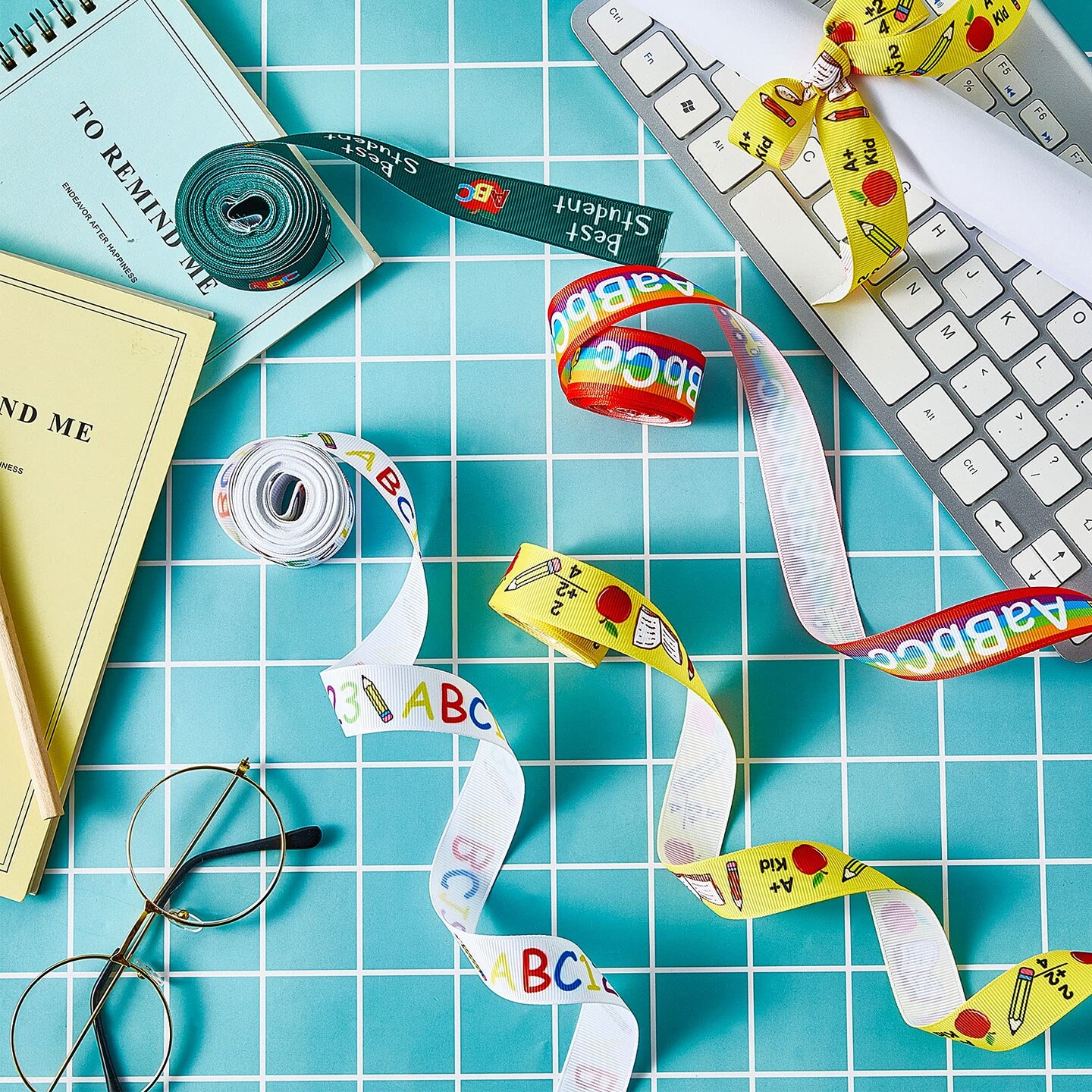 4 Rolls/ 20 Yards Back to School Ribbons School Rock Grosgrain Ribbons School Themed Ribbon School Pattern Wrapping Ribbon for Teacher Appreciation Gift Wreath All Crafting and Sewing, 4 Styles