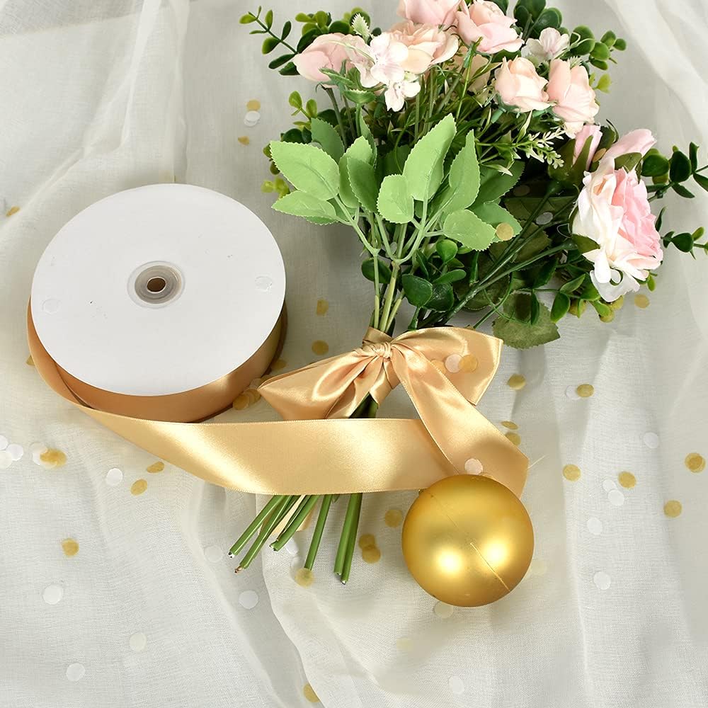 1-1/2 Inch (40mm) x 100 Yards Gold Wide Satin Ribbon Solid Fabric Ribbon for Gift Wrapping Chair Sash Valentine&#x27;s Day Wedding Birthday Party Decoration Hair Floral Craft Sewing