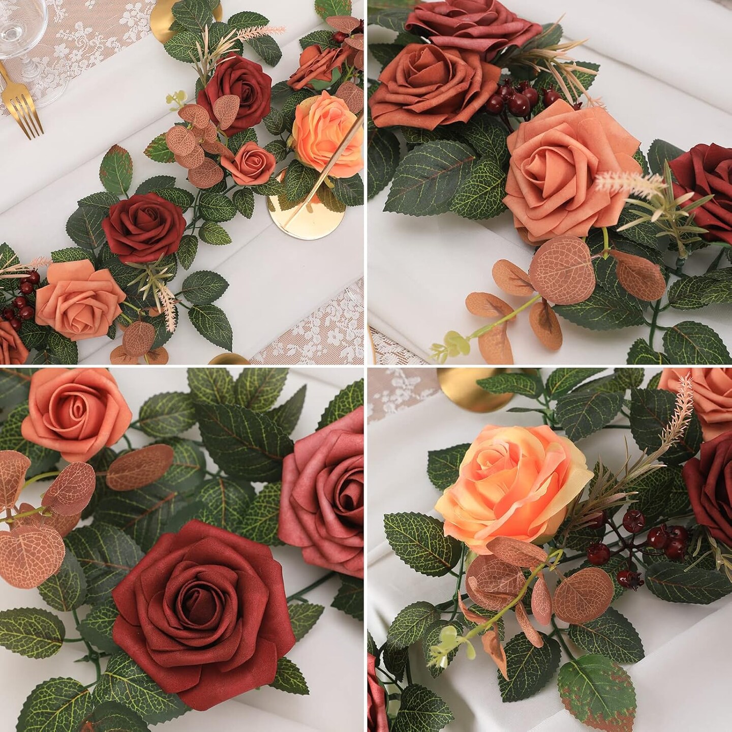 5FT Terracotta Artificial Flower Garland – Burnt Orange Rose Vine for Fall Décor, Wedding Ceremony Arch, Party Backdrop, Mantel, and Table Centerpiece Decorations