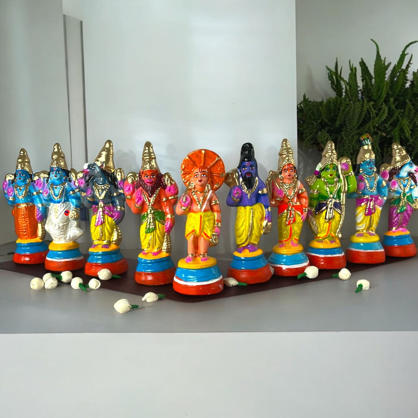 Lord Vishnu Dasavathaaram Statue Figurine Matsya Ten Avatars Golu Doll Set Handmade Indian Traditional Home Decor Gifting Item Navaratri Golu Dolls (6.5 Inches)