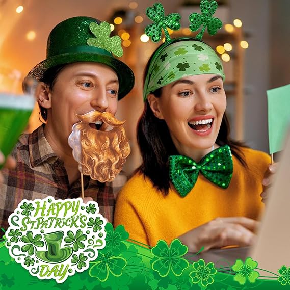 Biubee St. Patrick's Day Headband- Elastic Soft Green Shamrock Headband