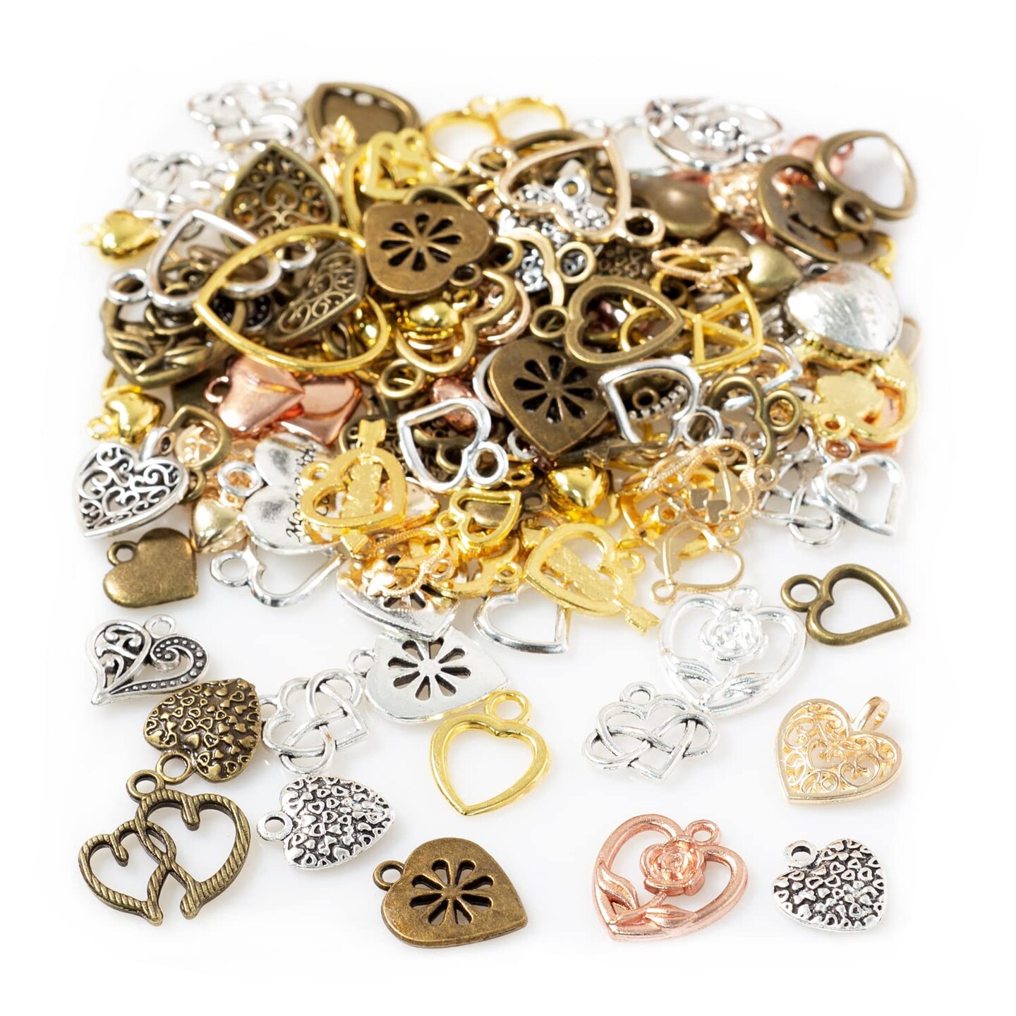 100 Gram Metal Heart Charms for Jewelry Making, Silver &#x26; Gold, Bulk Pack Heart Pendant for Bracelets, Necklaces, Crafts (Heart Mixed Color)