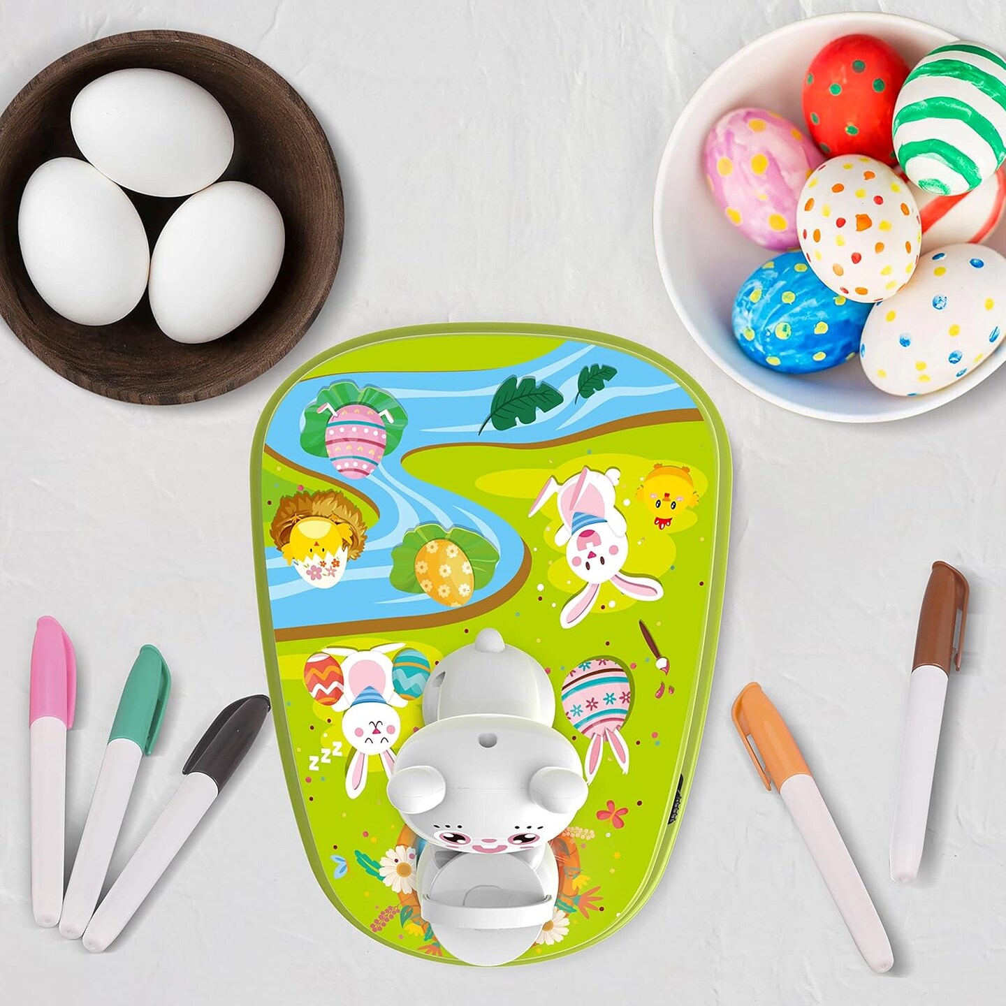 30 PCS Easter Eggs and 12 Dying Markers Easter Egg Coloring Kit Easter Egg Decorating Kit Spinner Easter Bunny Toy, Easter Gifts for Kids Easter Basket Stuffers