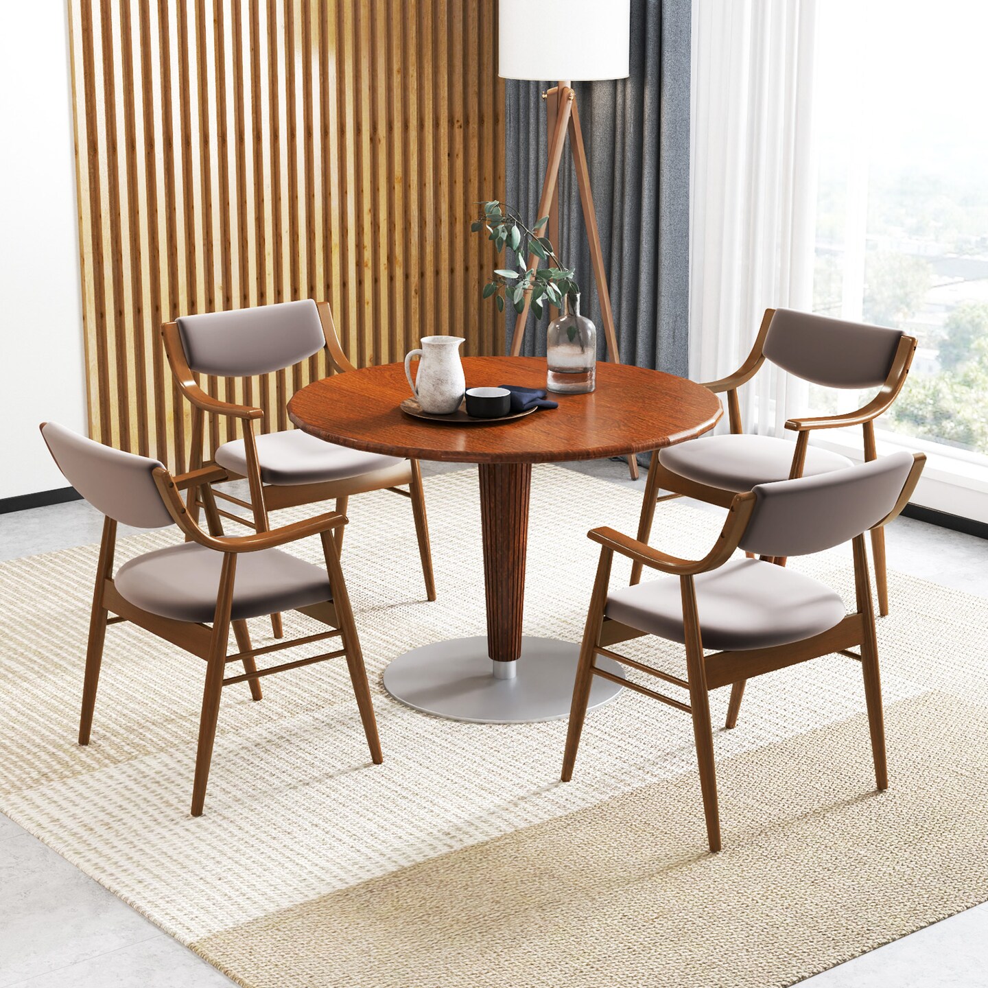 Brown Wooden Dining Chair Set of 2 with Cushioned Seat and Back Support for Comfort