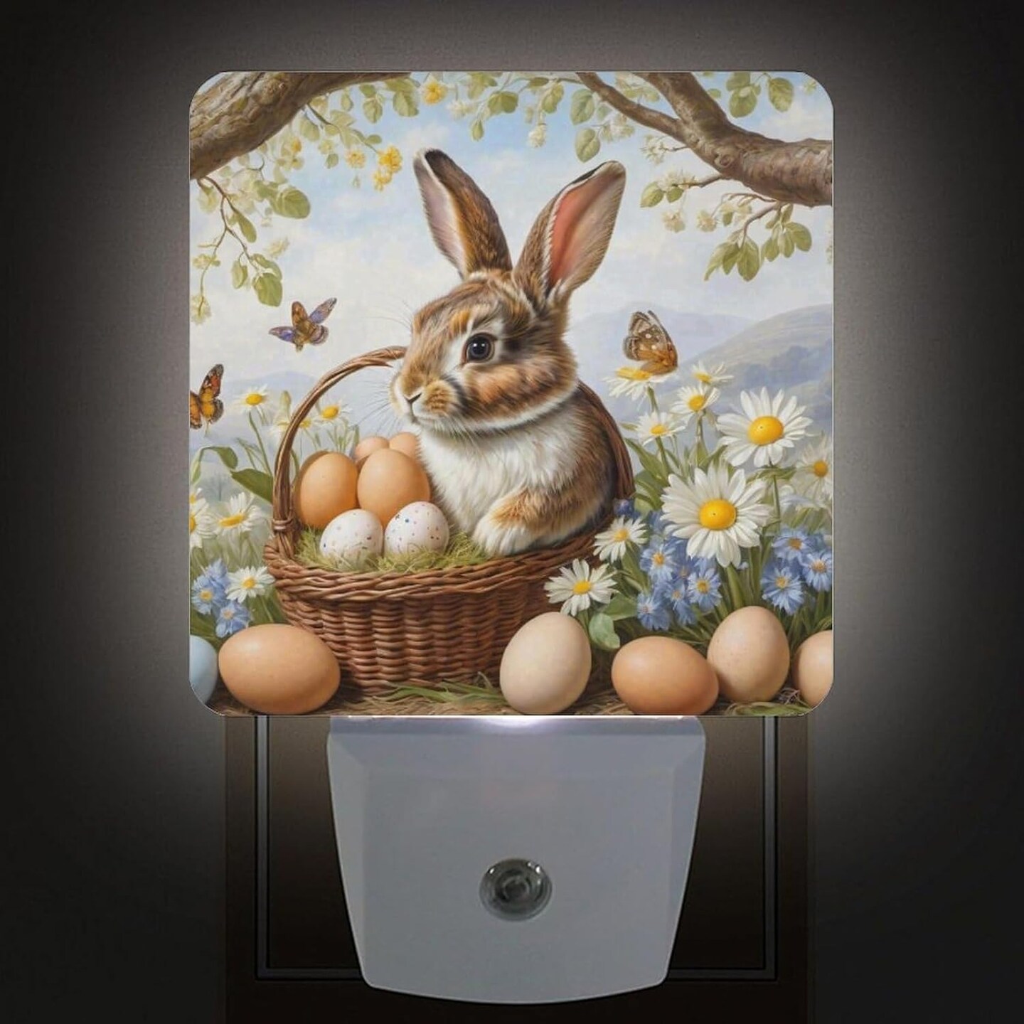 Easter Night Light Plug-in,Rabbit and Eggs Dusk to Dawn Smart Sensor Led Nightlight for Bedroom Bathroom Kitchen Hallway Stairs Energy Efficient Decor Desk Lamp
