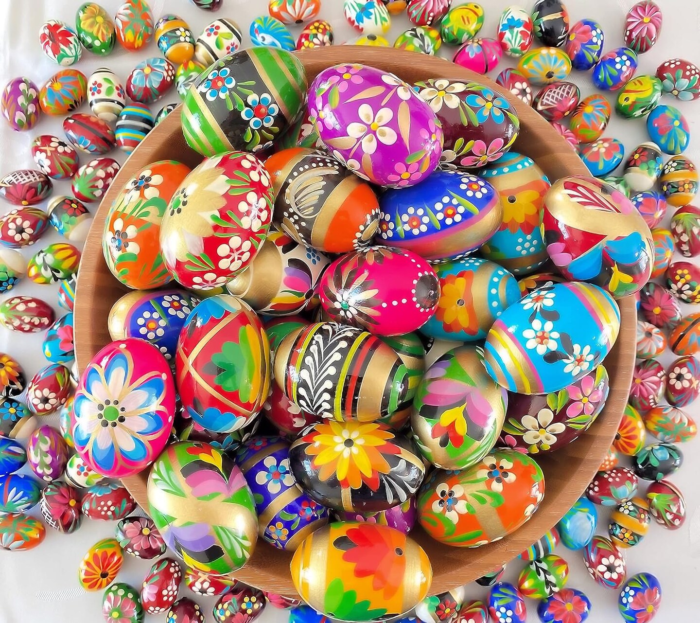 Polish Easter Handpainted Wooden Eggs (Pisanki) Decorative Eggs for Easter Set of 6 Medium Eggs