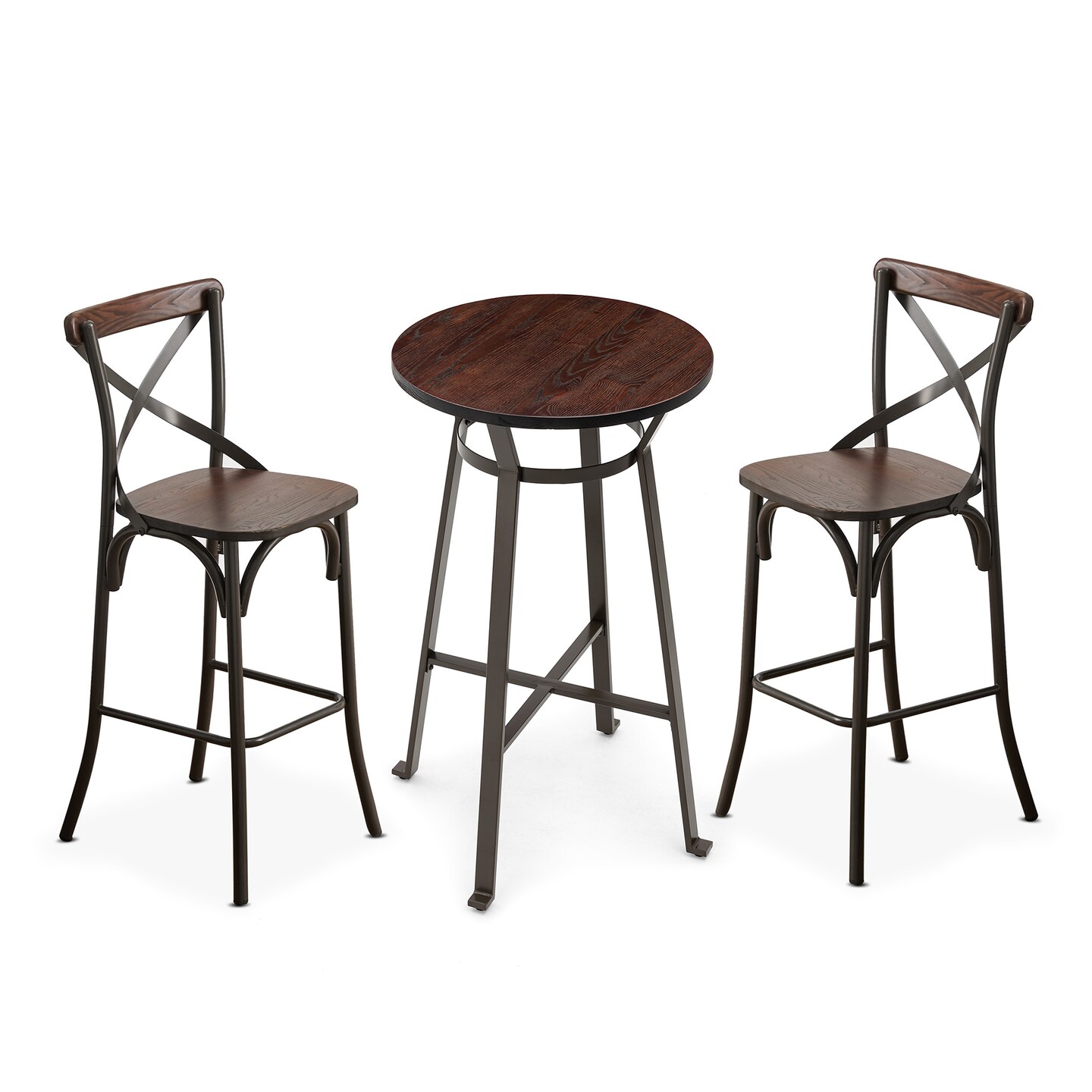 3 Piece Pub Table and Bar Chair Set - Steel Round Bar Table and Bar Chair Set