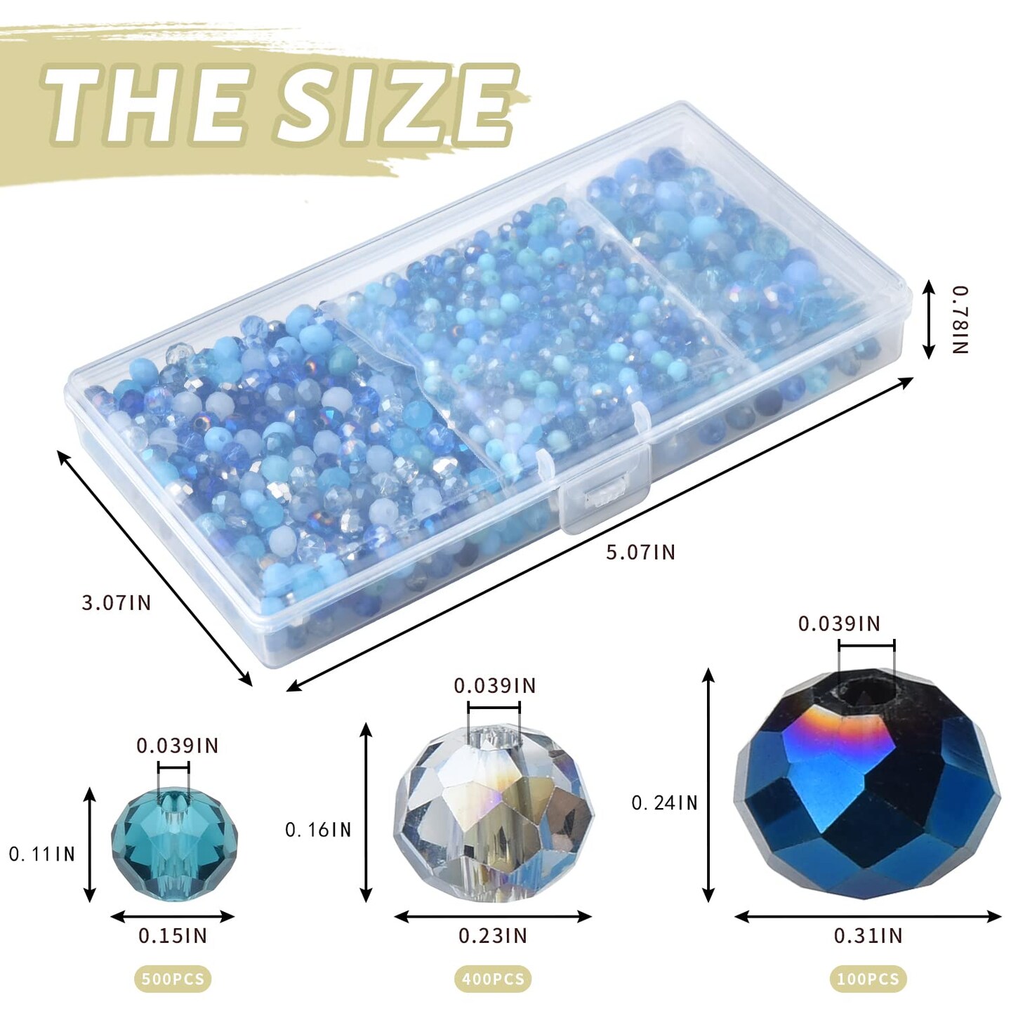 KINGSHINE 4/6/8mm Crystal Glass Beads,3 Sizes Total 1000pcs Faceted Briolette Rondelle Beads with Container,Loose Spacer Beads for DIY Beading Projects,Earrings,Necklaces(Blue Color)