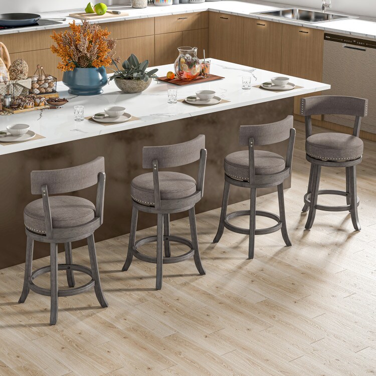 Fabric 360&#xB0; Swivel Counter Height Chairs Set of 2 with Rubber Wood Frame