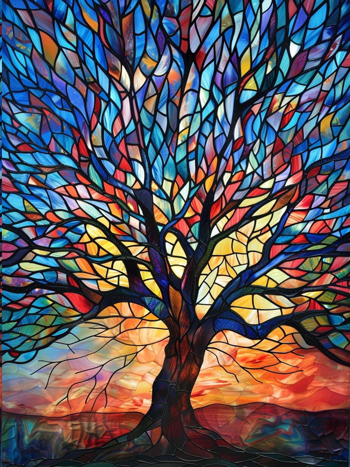 Landscape Series Diamond Painting Kits for Adults- Fantastic Colorful Tree with Glass Art