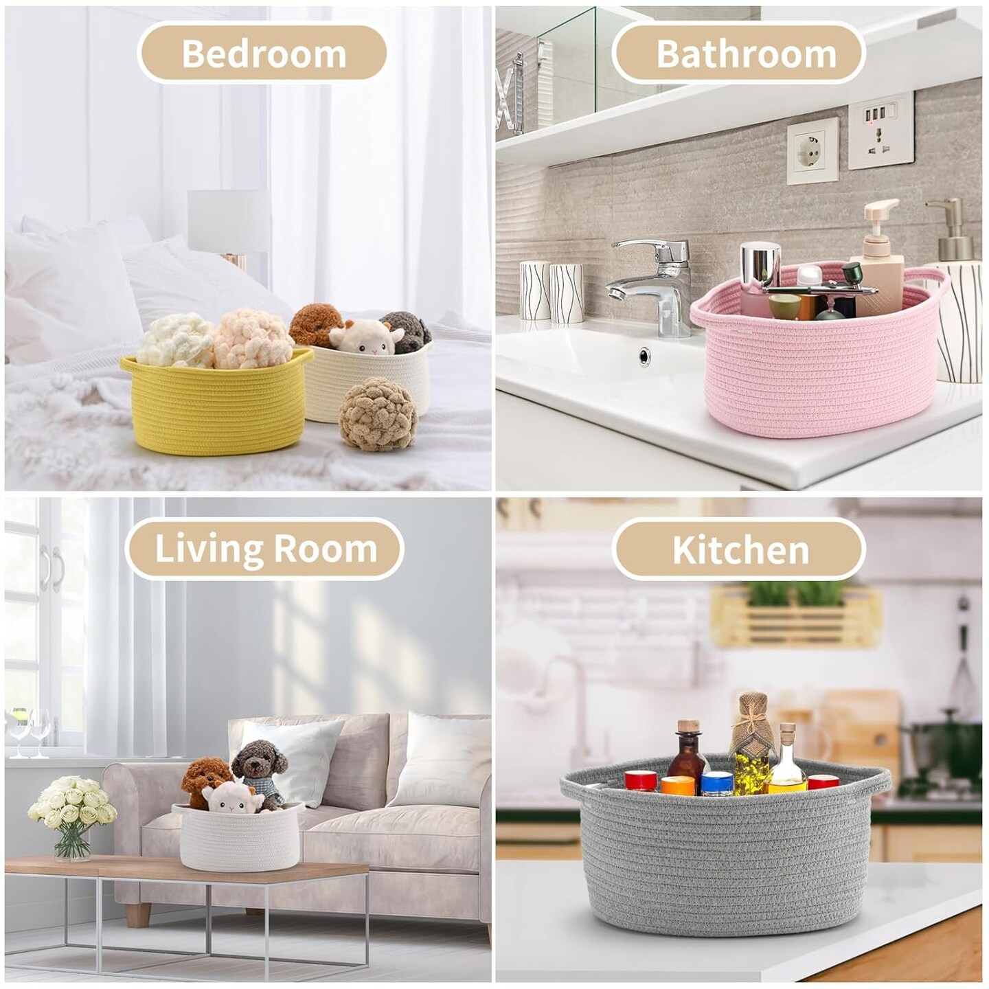 Cute Woven Storage Basket with Handle, Container for Gifts Empty, Decorative Organizer Bins Box for Pet Dog Toys Baby Essentials Snack Diaper Towel
