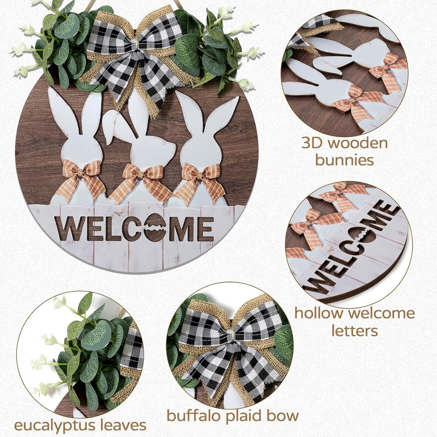 Easter Wall Sign Decor – Front Door Bunny & Spring Welcome Hanging Sign for Farmhouse