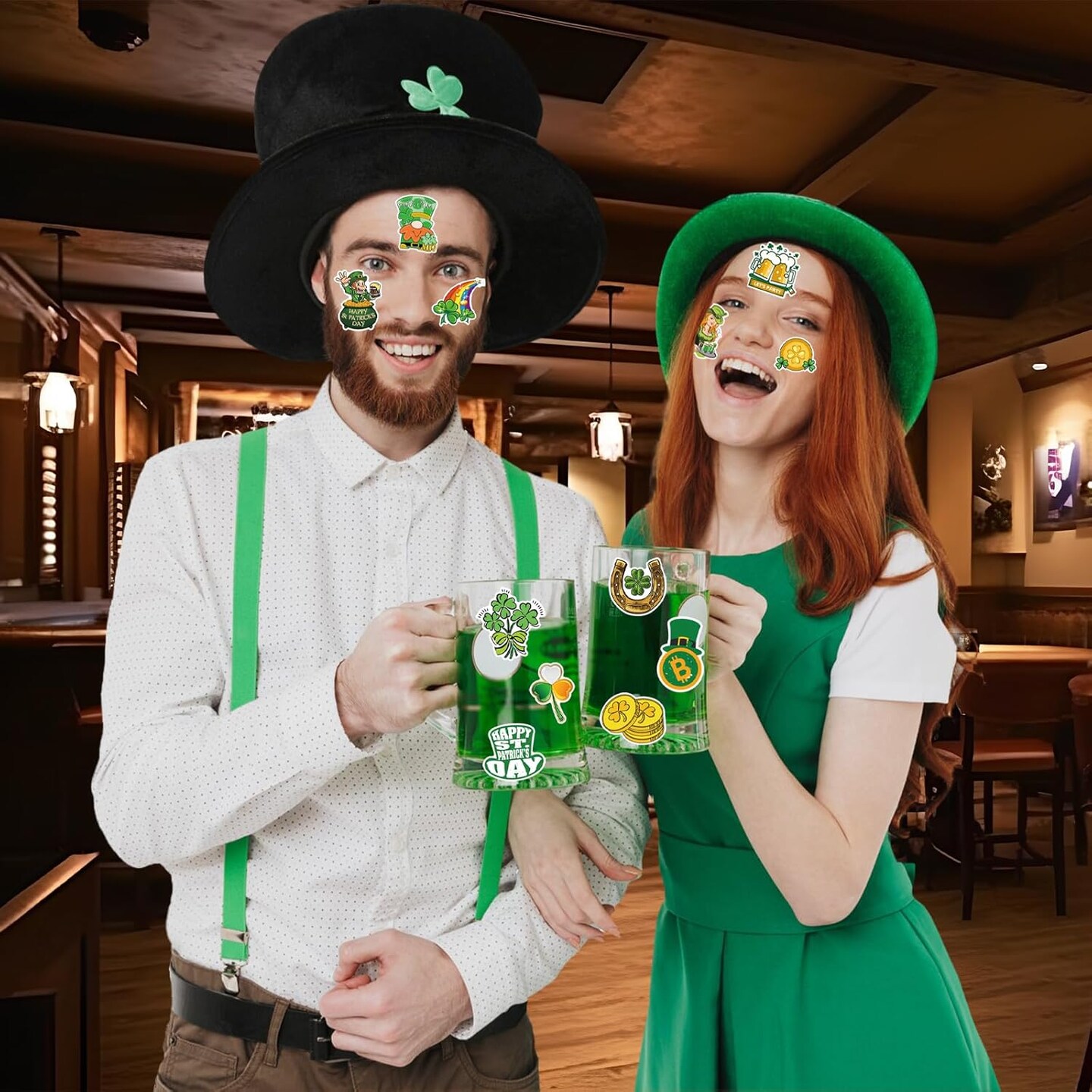 105 PCS St Patricks Day Stickers, Vinyl Waterproof Shamrock Stickers Irish Day Decals