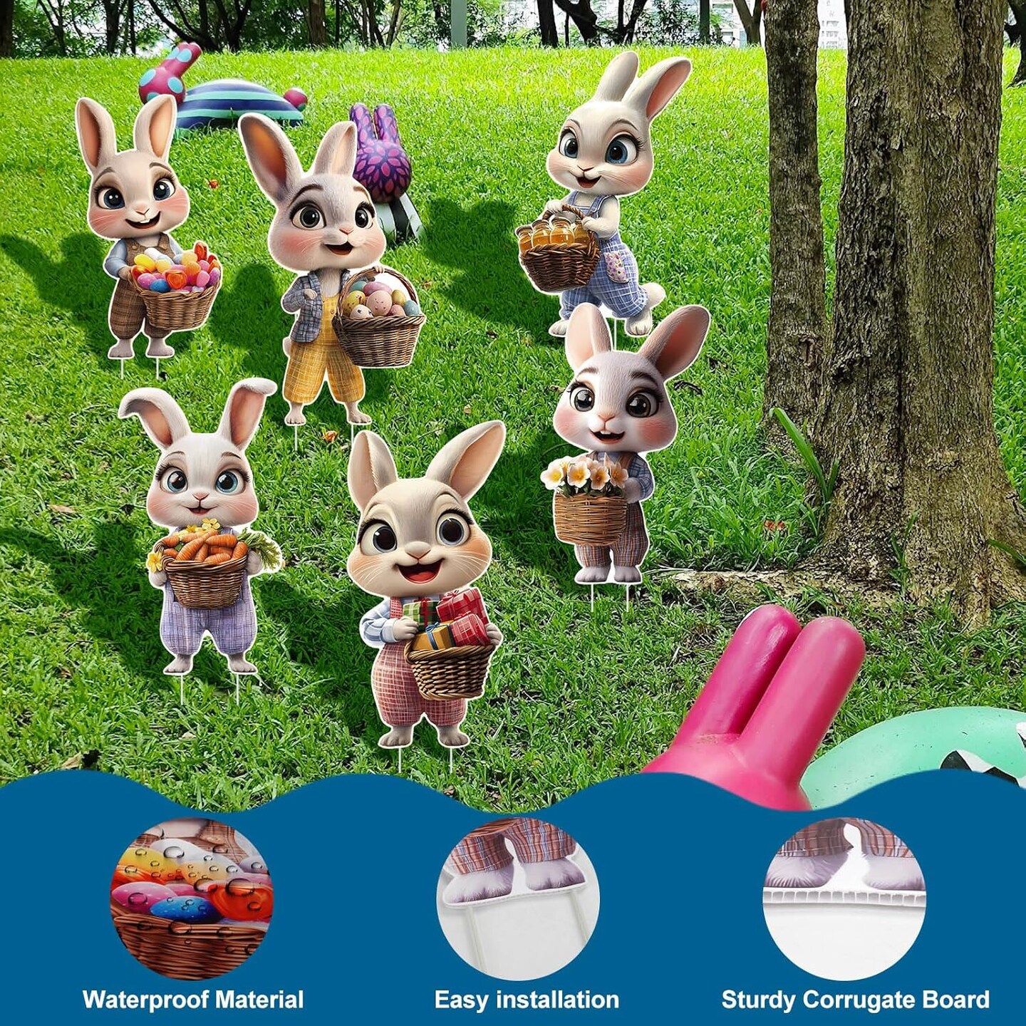 6 PCS Easter Bunny Decorations Outdoor - Large Easter Bunny Yard Signs