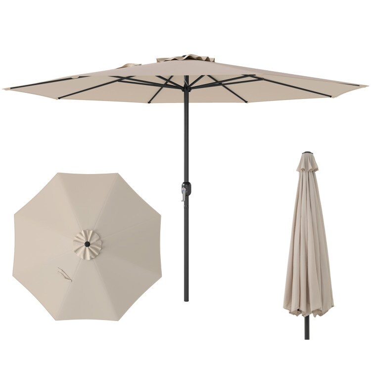 12 Feet Patio Umbrella, Fabric, Crank Handle, 8 Sturdy Ribs, Outdoor Shade for Garden & Deck