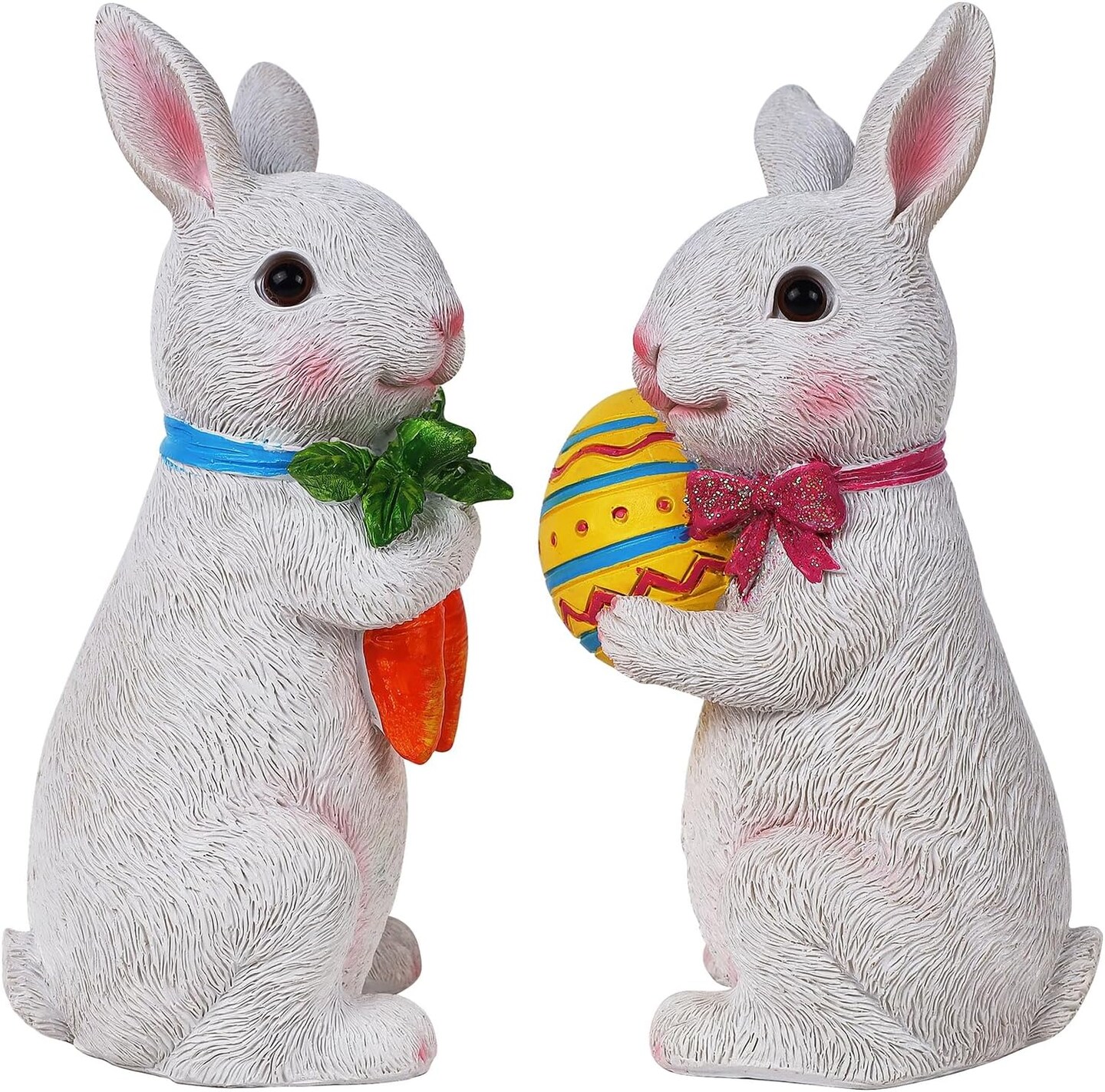 2 Pack Easter Bunny Figurine Decor, Standing Spring Resin White Rabbit Couple Statue Tabletop Ornament, Festival Present for Garden Home Table Office Dining Room Mantle Party Supplies