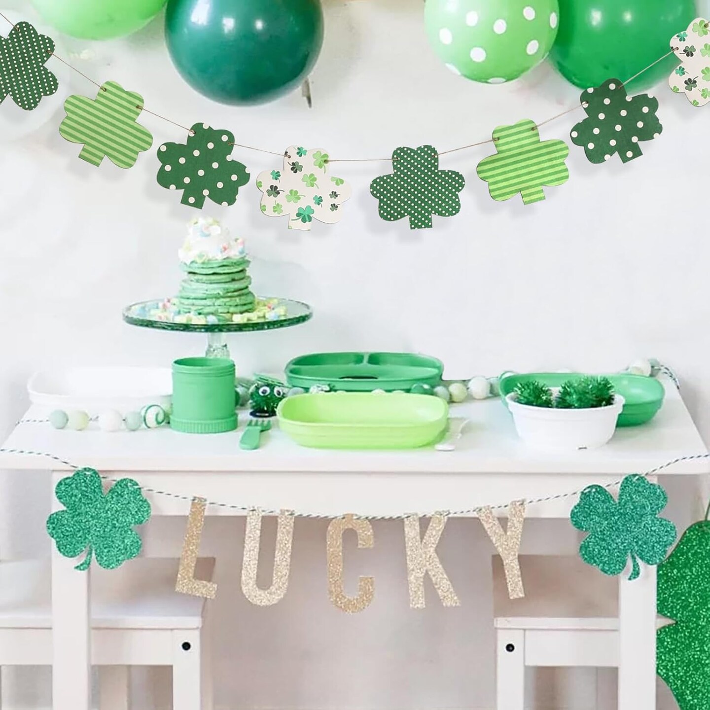 St Patricks Day Decorations-Wooden Shamrock Garland for St. Patrick&#x27;s Day Decor-Reusable