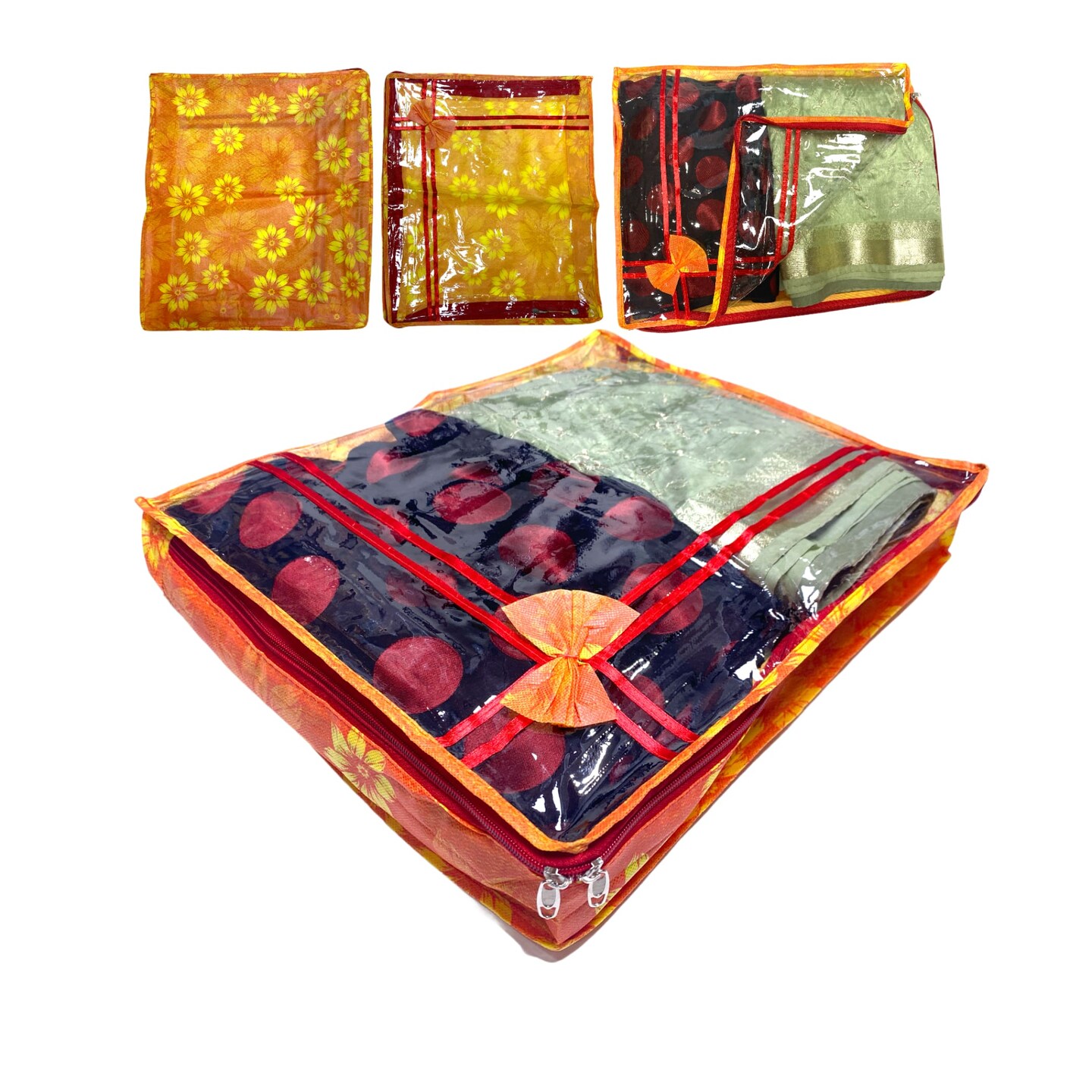 4 Piece Sari Bags Cotton Saree Covers with Zipper Closure Clothes Organizer Sari Storage Bag for Wardrobe and Gifting Storage Wedding Favor Cloth Case Birthday