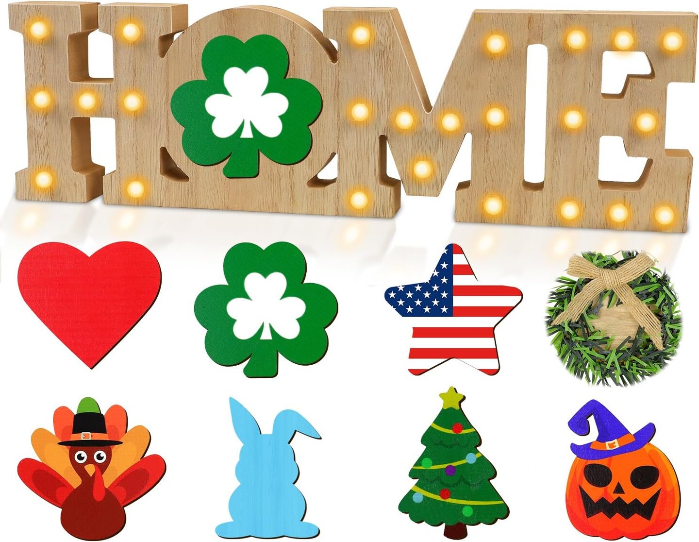 St Patricks Day Decorations Farmhouse Interchangeable Home Decor Signs, LED Long Marquee Light Up Letters