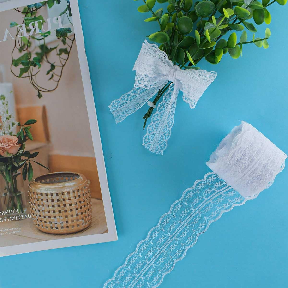 40 Yards White Lace Ribbon Gift Wrapping Wedding Lace Ribbon Dress Decoration Sewing Crafts Lace Crochet Ribbon Vintage Cotton Lace Rolls Lace Trim Scalloped Edge for Bridal Christmas Supply (4 Style)