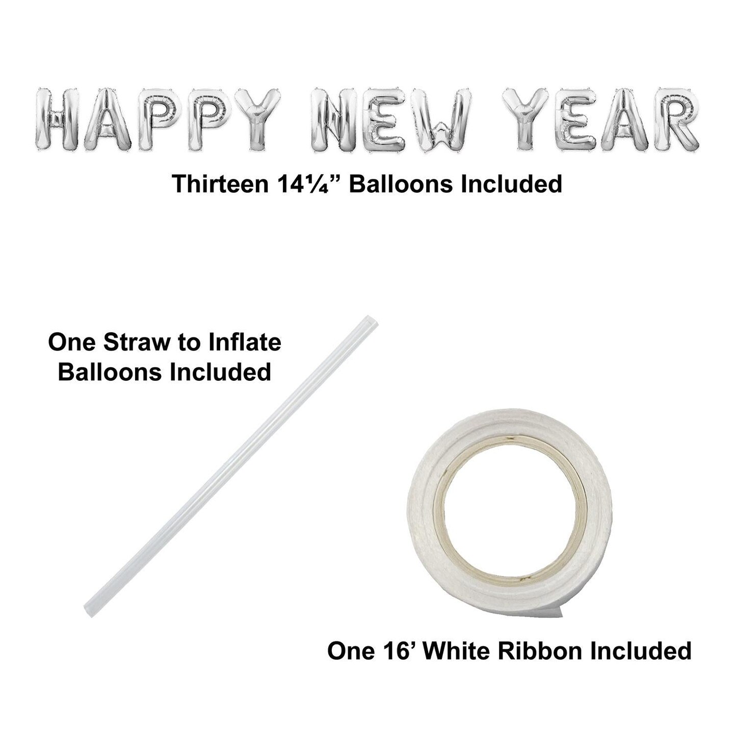6 Pack Beistle Happy New Year Balloon Streamer - Silver