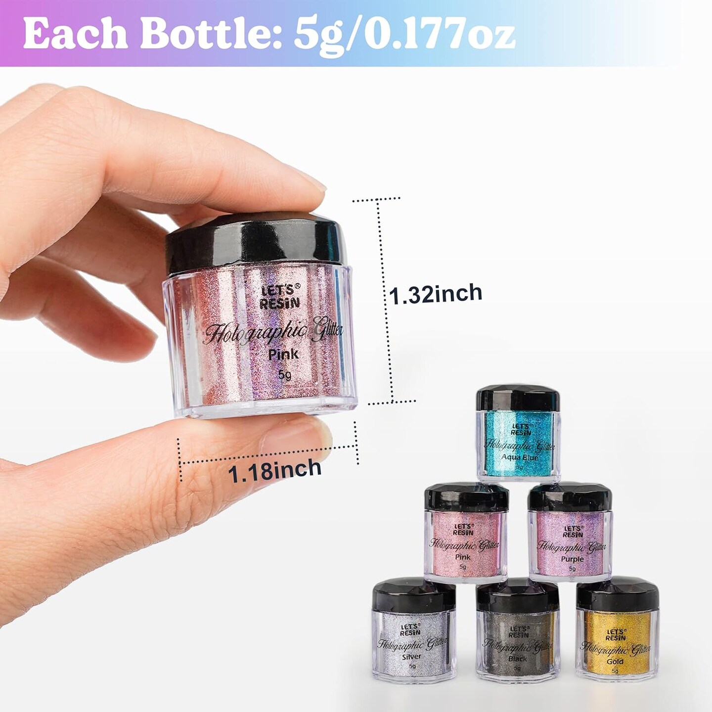 LET&#x27;S RESIN 0.08mm Holographic Glitter, Ultra Fine Glitter for Epoxy Resin/Resin Molds, Sparkle Saturated Color Glitter Powder for Nail Art, Slime, Tumbler, Hair