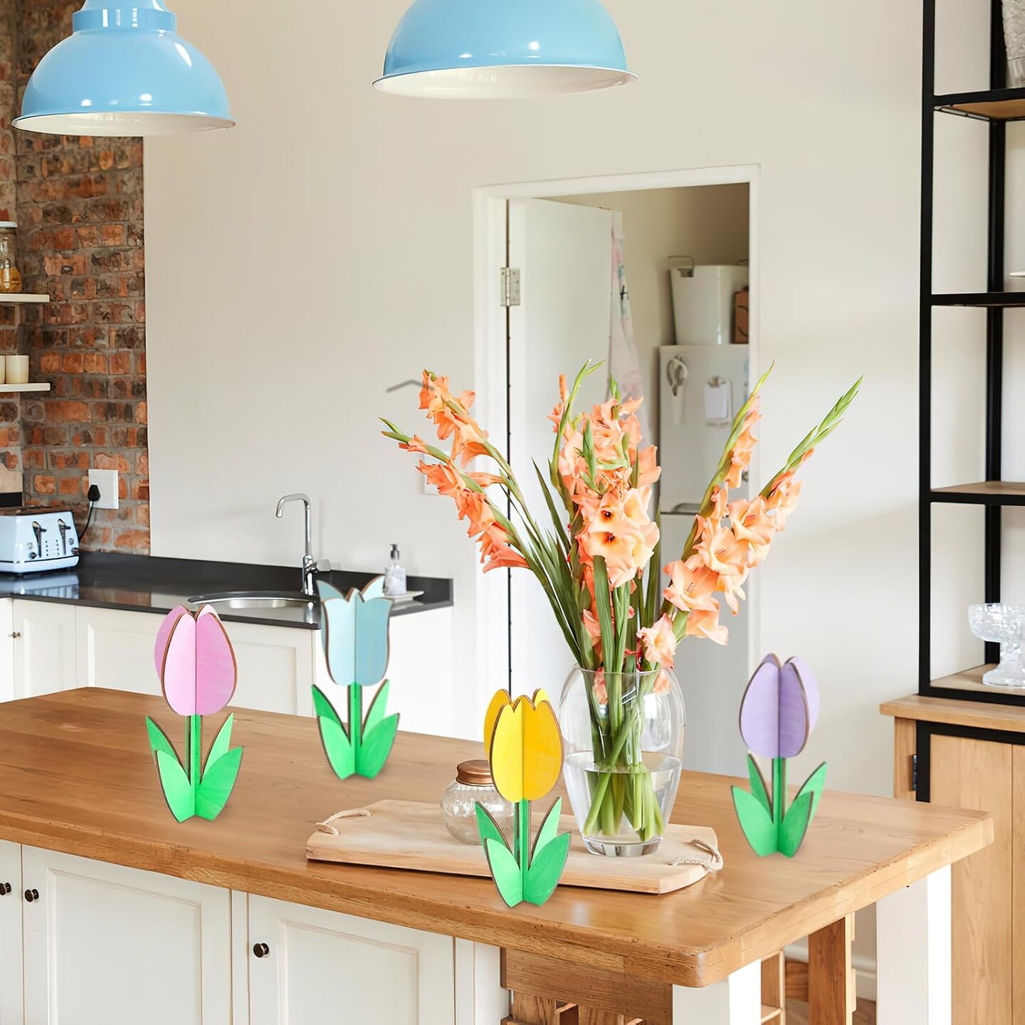 24 Pack Wood Tulips to Paint, DIY Wooden Tulips Flowers Craft Kits with Decorate Tools Spring Summer Centerpieces Craft Ornaments for Home DIY Craft Party Favors Tiered Tray Decorations