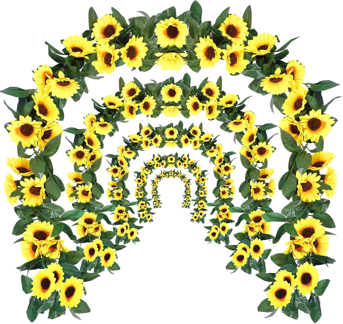24 Pcs Artificial Sunflower Garland Decor 7.5ft Per Pcs Silk Hanging Sunflowers Vine Yellow Flower Garland Faux Sunflower Wall Decor for Wedding Table Garden Craft Party Decoration, 177.2 Feet Total