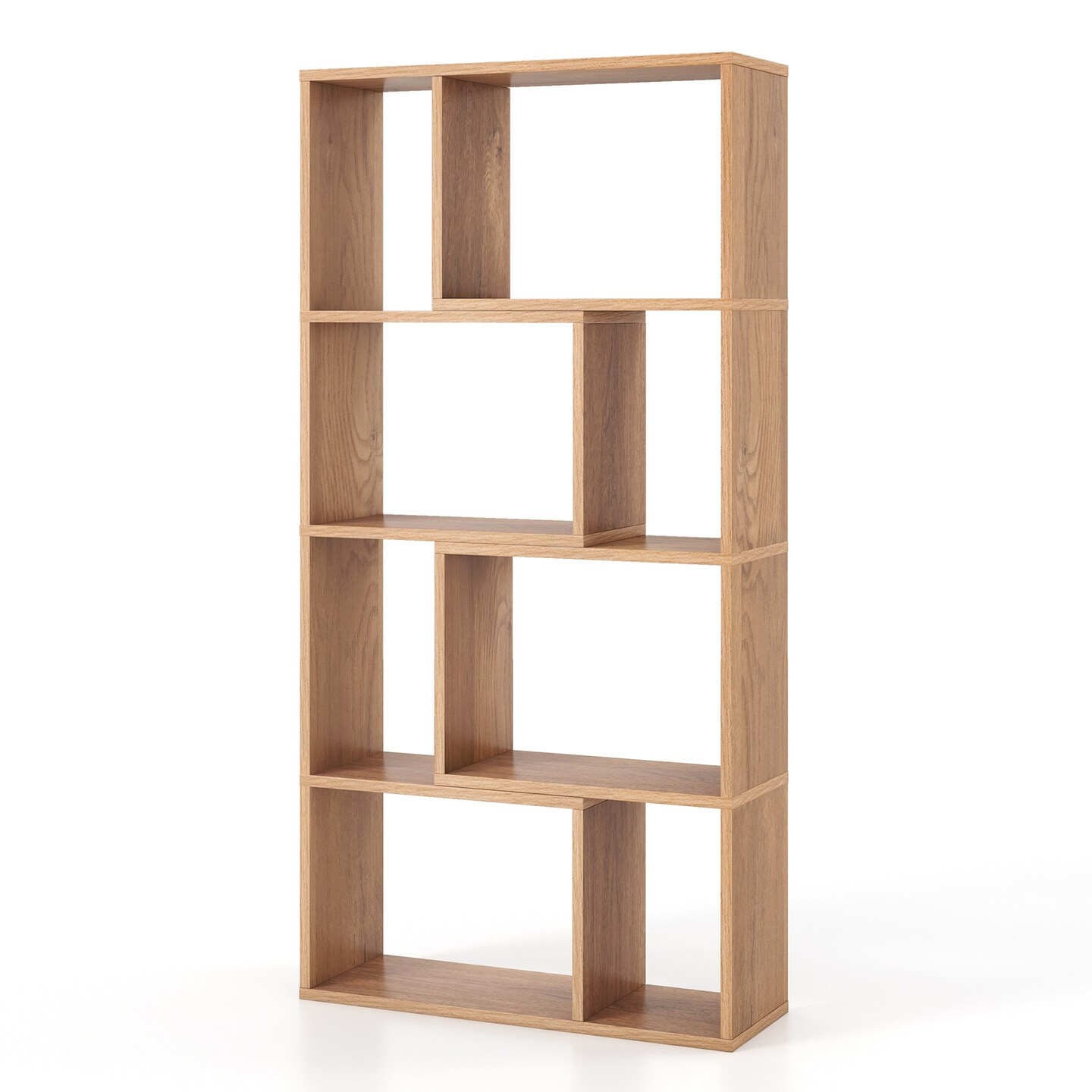 48 Inch 4-Tier Geometric Bookshelf with 8 Cubes for Living Room Bedroom