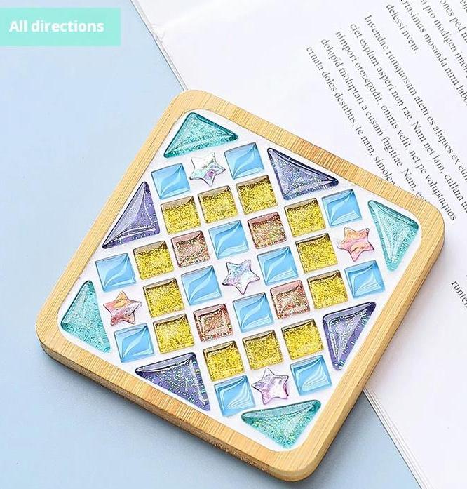 Qinyoung 6 Sets Christmas DIY Mosaic Tiles For Crafts Mixed Color Glass Mosaic Kits Xmas DIY Coasters Kit Make Your Own Stained Glass Mosaic Tiles Coaster For Handmade Home Holiday Decoration Gift