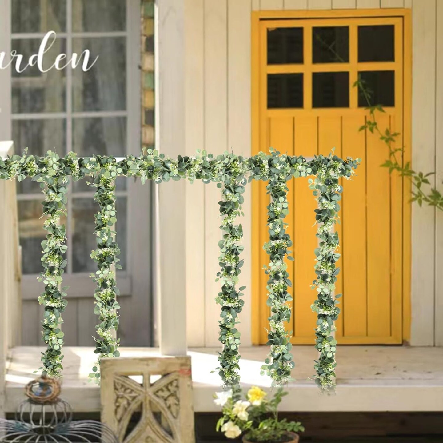 5.9FT Eucalyptus Garland, Artificial Greenery Garland Flower, Green Spring Garland Wreath Vines Decorations, Fake Silver Dollar Eucalyptus Leaves Vines for Table Home Wedding Mantle Party Decor