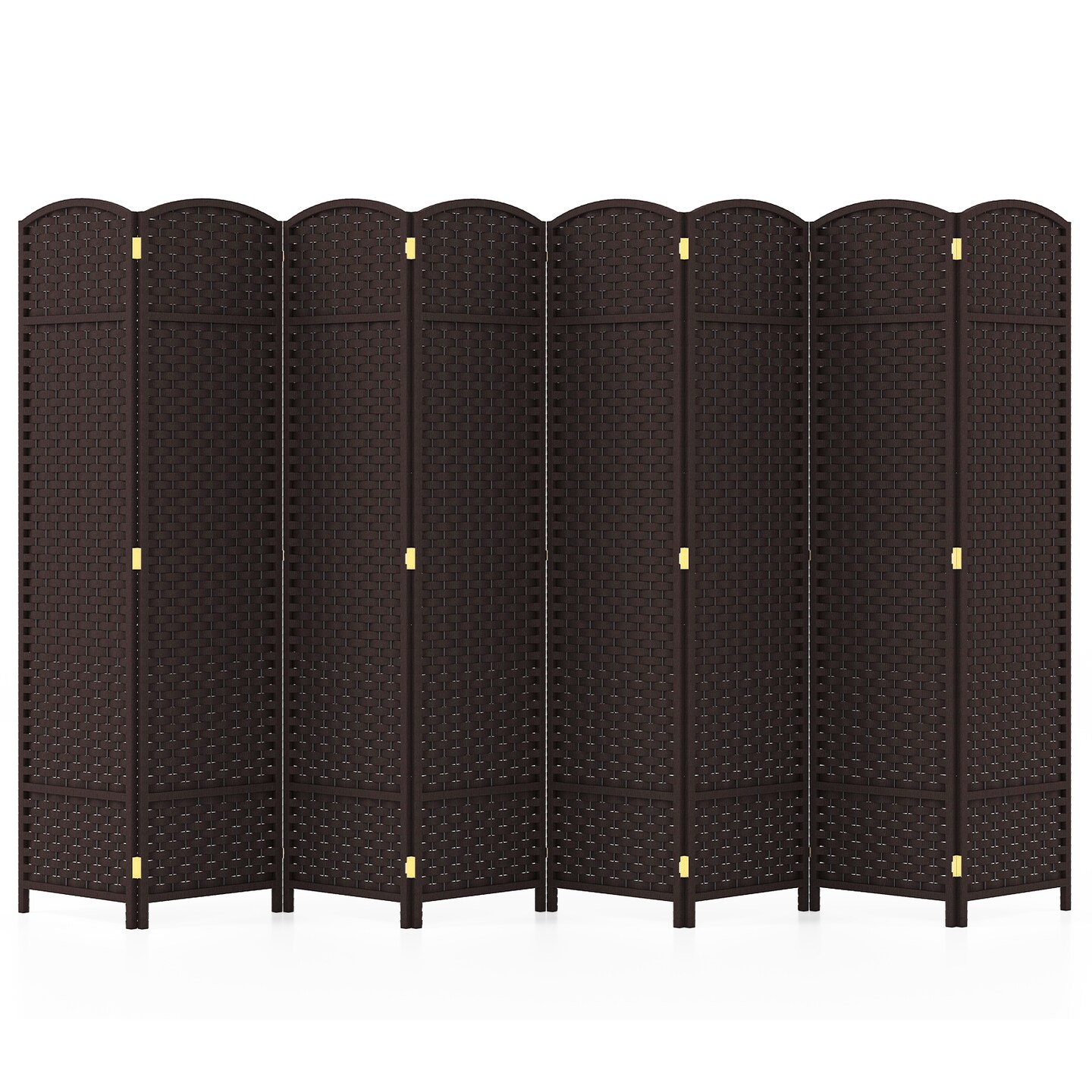 8-Panel Folding Room Divider with Hand-woven Texture and Wood Frame