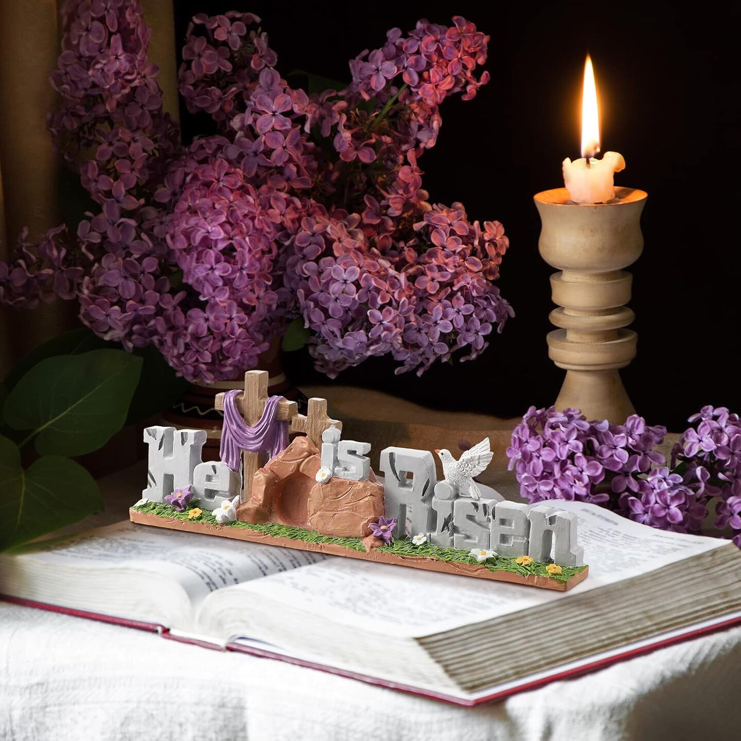 Easter Decorations Resin He is Risen Decorations Easter Table Decorations Spring Figurines Home Decor for Household and Office Table Decoration