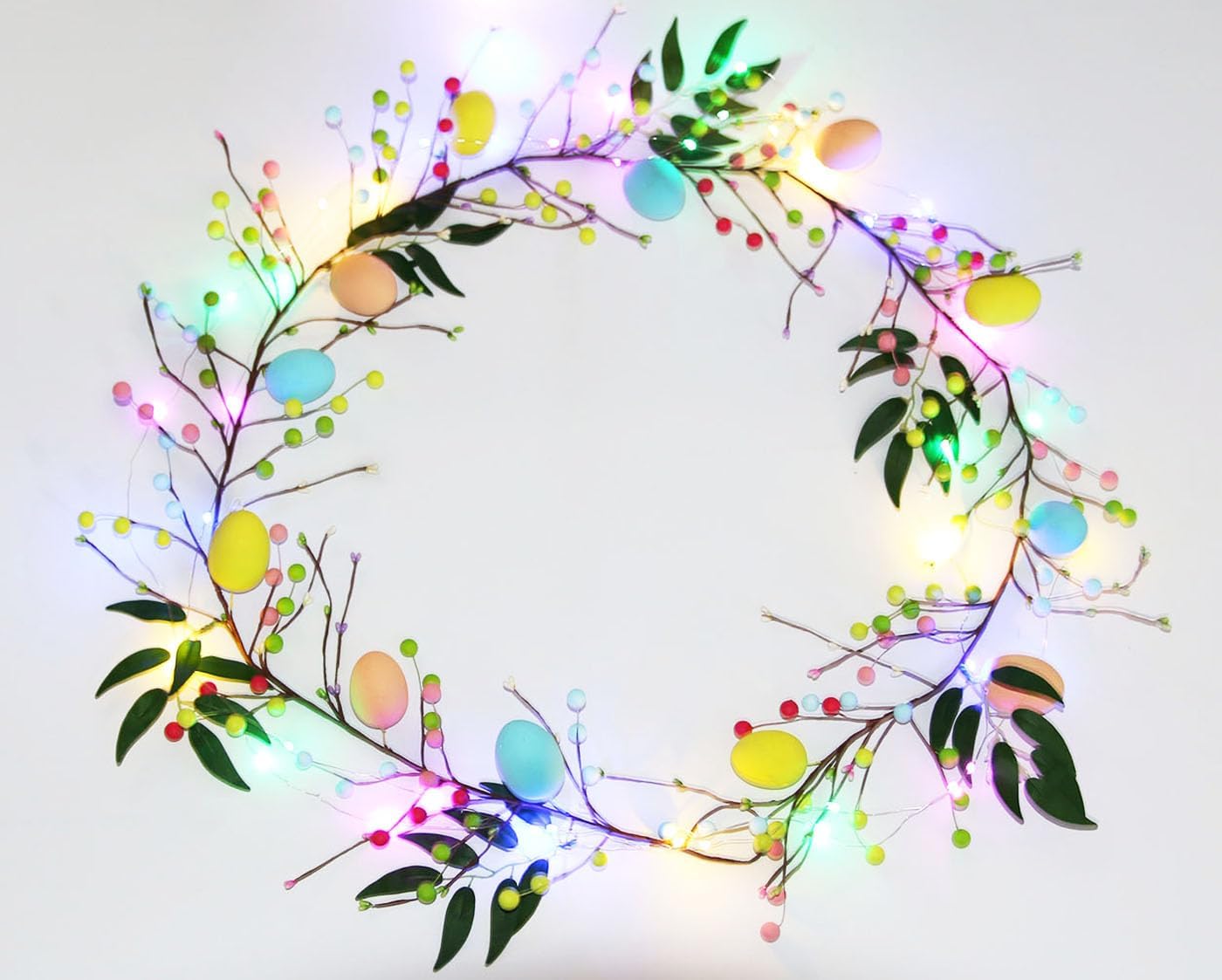 6FT Artificial Easter Egg Garland with Mixed Berry Garland with Lights Easter Decoration for Mantle Table Party