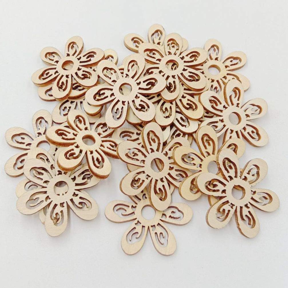 20 Pcs Flower Wood Shapes Craft Wooden Slices DIY Unfinished Wood Ornament for DIY Art Home Decoration